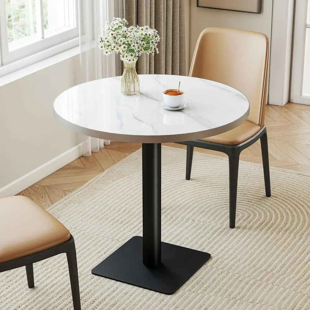 

White Marble 31.5 Sintered Stone Top Dining Table, Metal Base, 2-4 Seater, Suitable for Kitchen or Dining Room, Easy to Clean