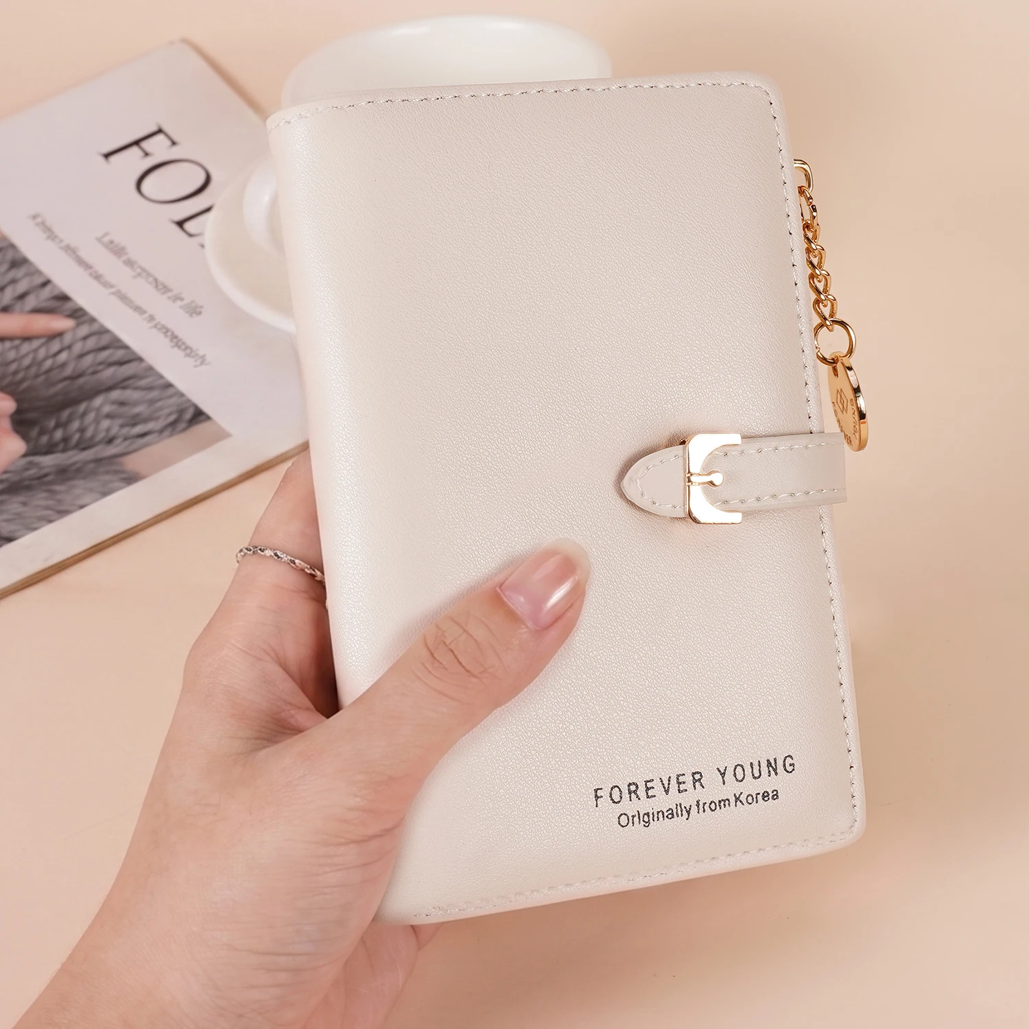 Women Trifold Long PU Wallet Large Capacity Zipper Coin Purse Metal Buckle Clutch Card Holder Ladies Hand Purse