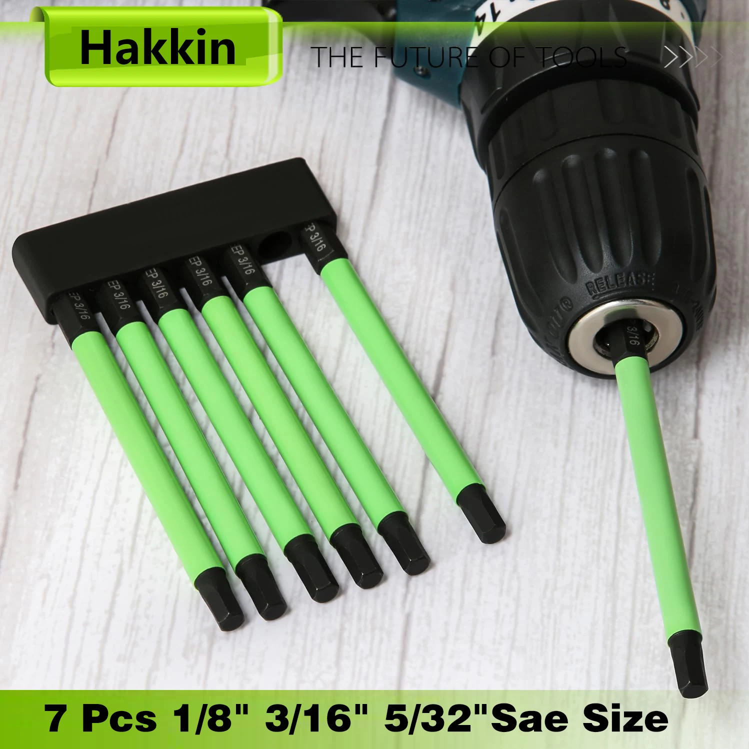 Hakkin 7 peças de brocas de chave allen de cabeça sextavada de 1/4 "-sae 1/8", 3/16", 5/32" conjunto de brocas de chave sextavada longa pontas magnéticas chave de fenda