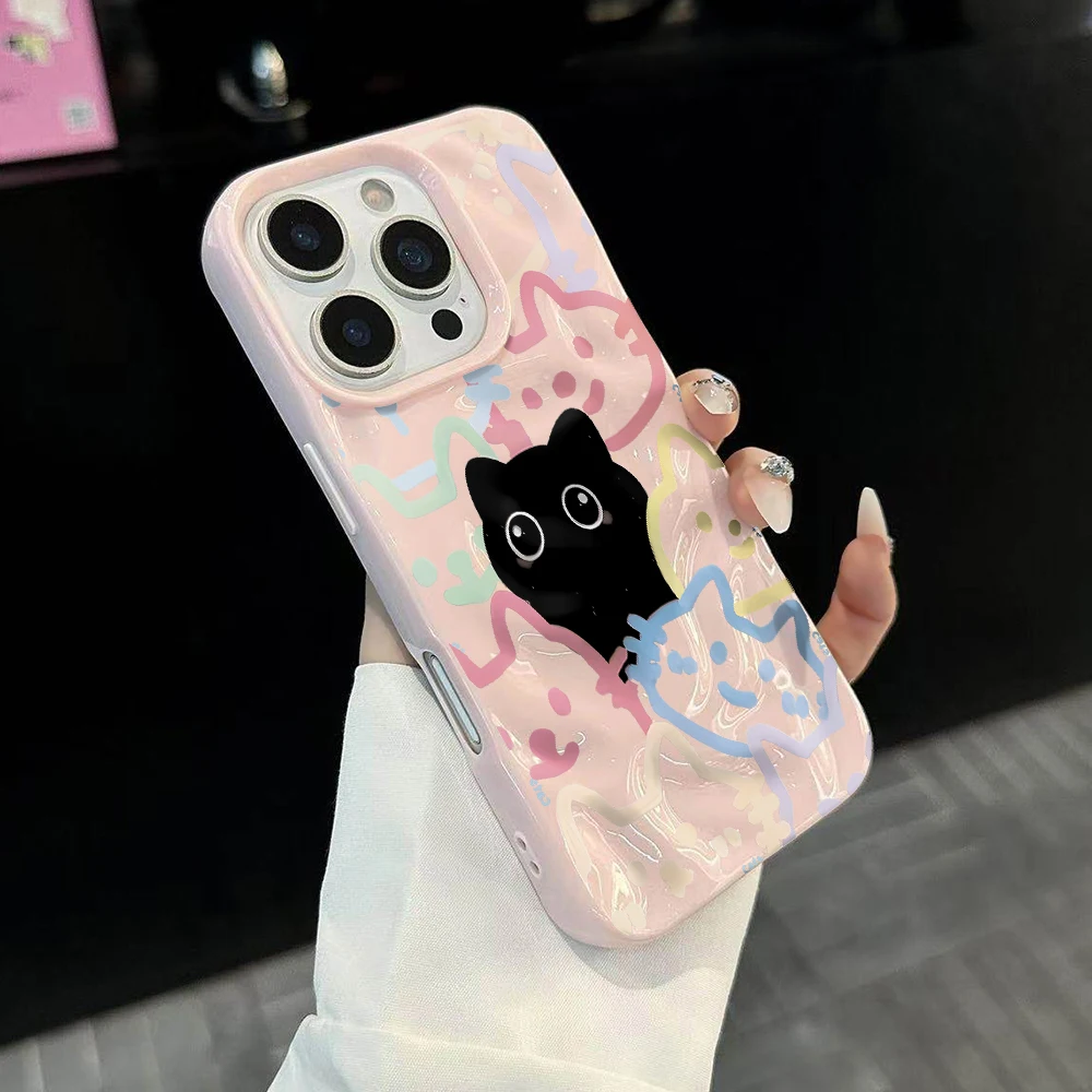 Koreanisches Katzen-Design, Niedliche Weiche Silikon-Handyhülle für iPhone 17 16 15 14 13 12 11 Pro Max 14 Plus 17Air, Falten-Wellen-Design – Detail 3