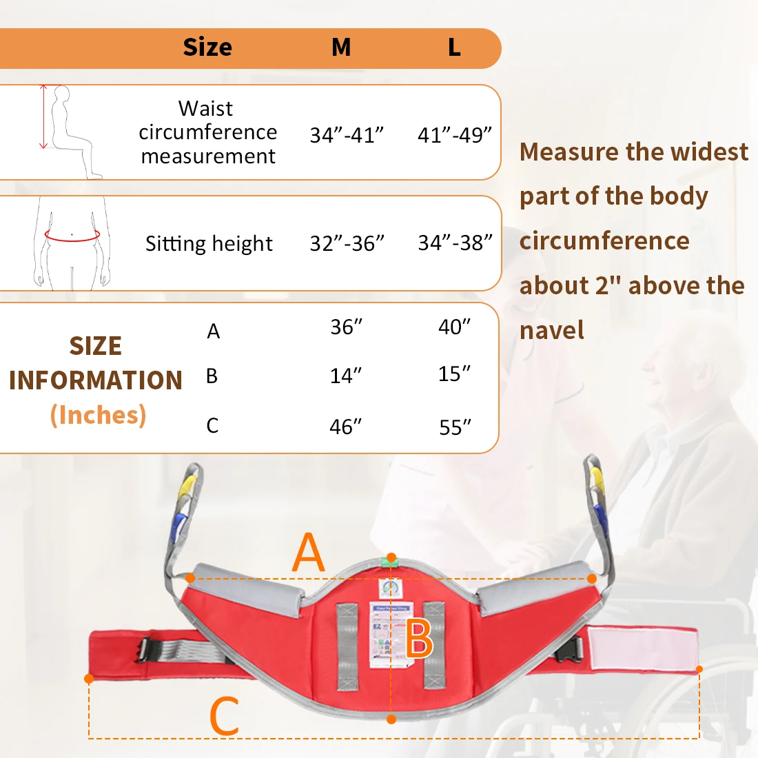 Ehucon Sit to Stand Lift Sling,Padded Back Support and Comfort Transfer Sling,Heavy Duty Patient Mobility Aid for Elderly 500lbs