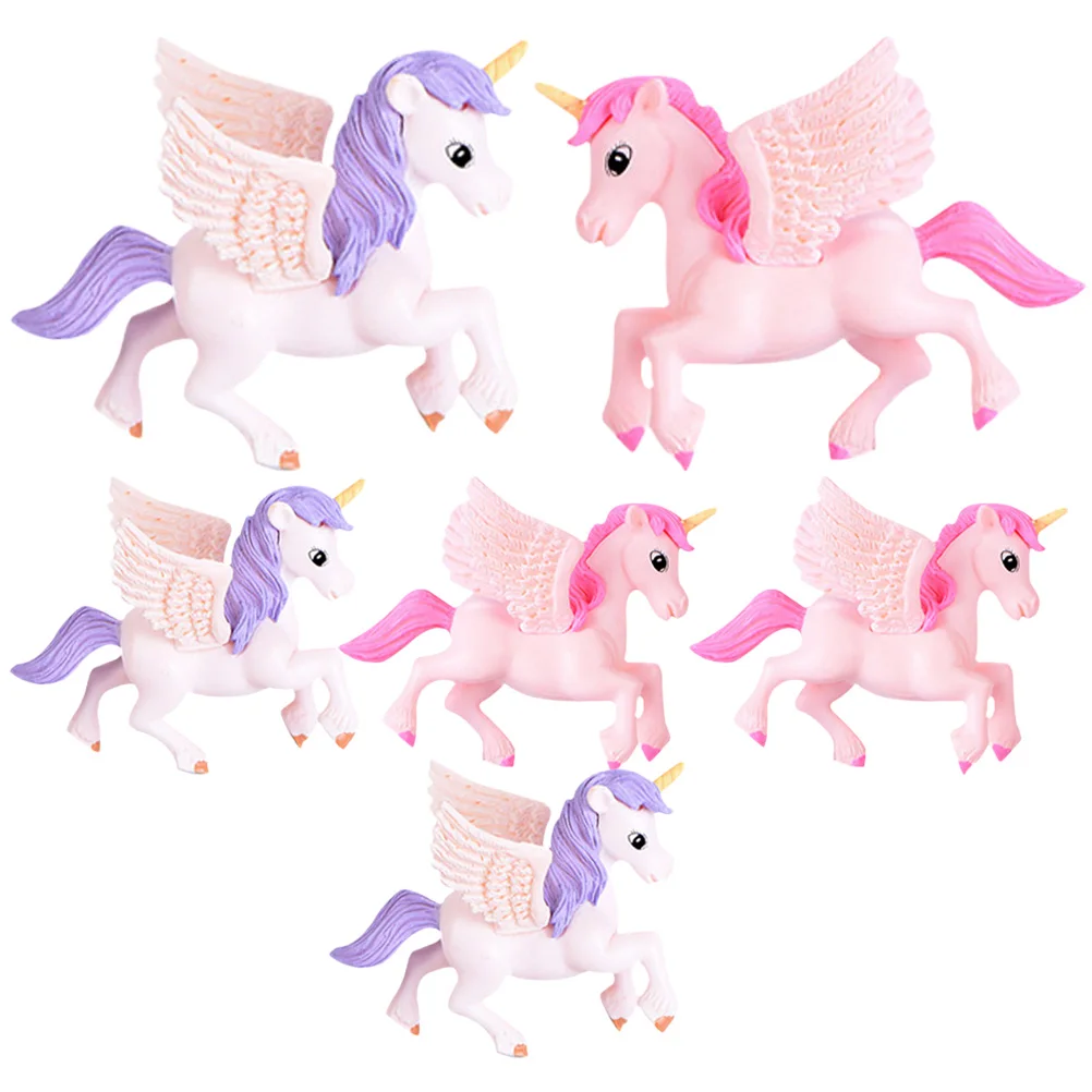 

6 Pcs Mini Unicorn Figurines Pink Purple Winged Animals Crafts Bonsai Decorations Fairy Garden Statue Sculpture