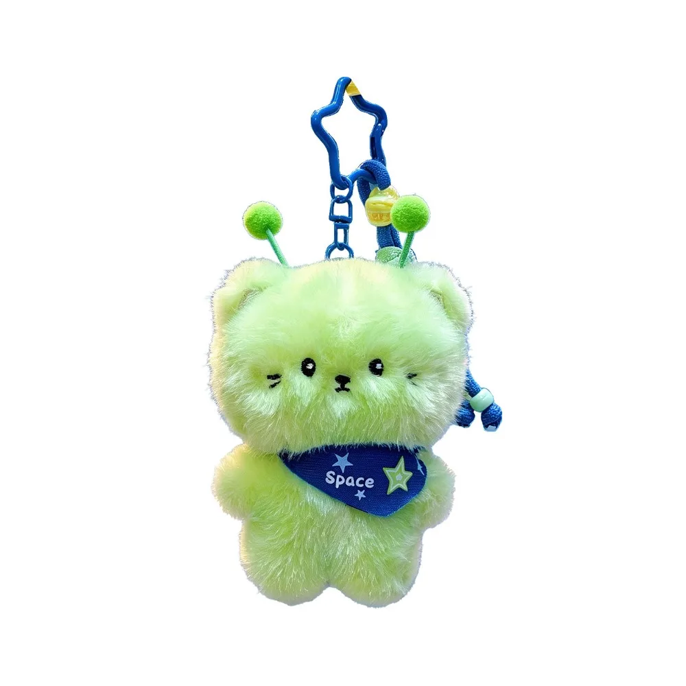 Fluffy Plush Fabric Cat Plush Keychain PP Cotton Filling Skin-Friendly Alien Kitten Plush Lightweight Portable Fine Stitching