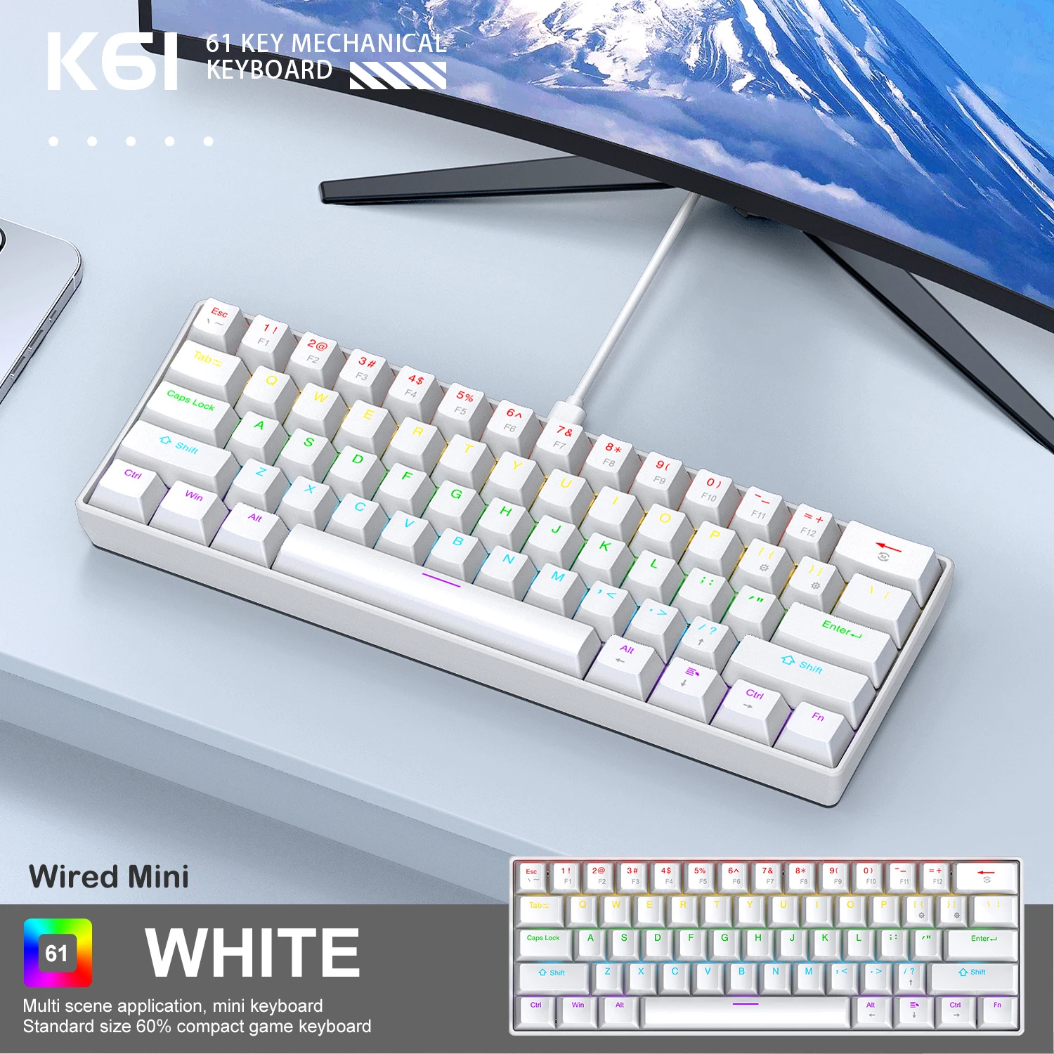 61-Key Wired Mechanical Keyboard RGB Gaming