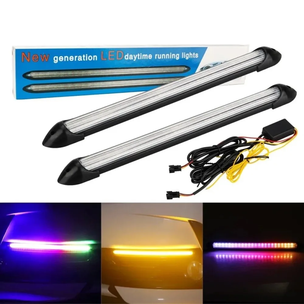 

2pcs RGB Daytime Running L ight Amber Turn Signal LED Strip Light for Car SUVs ATV Motorcycle DC12V.