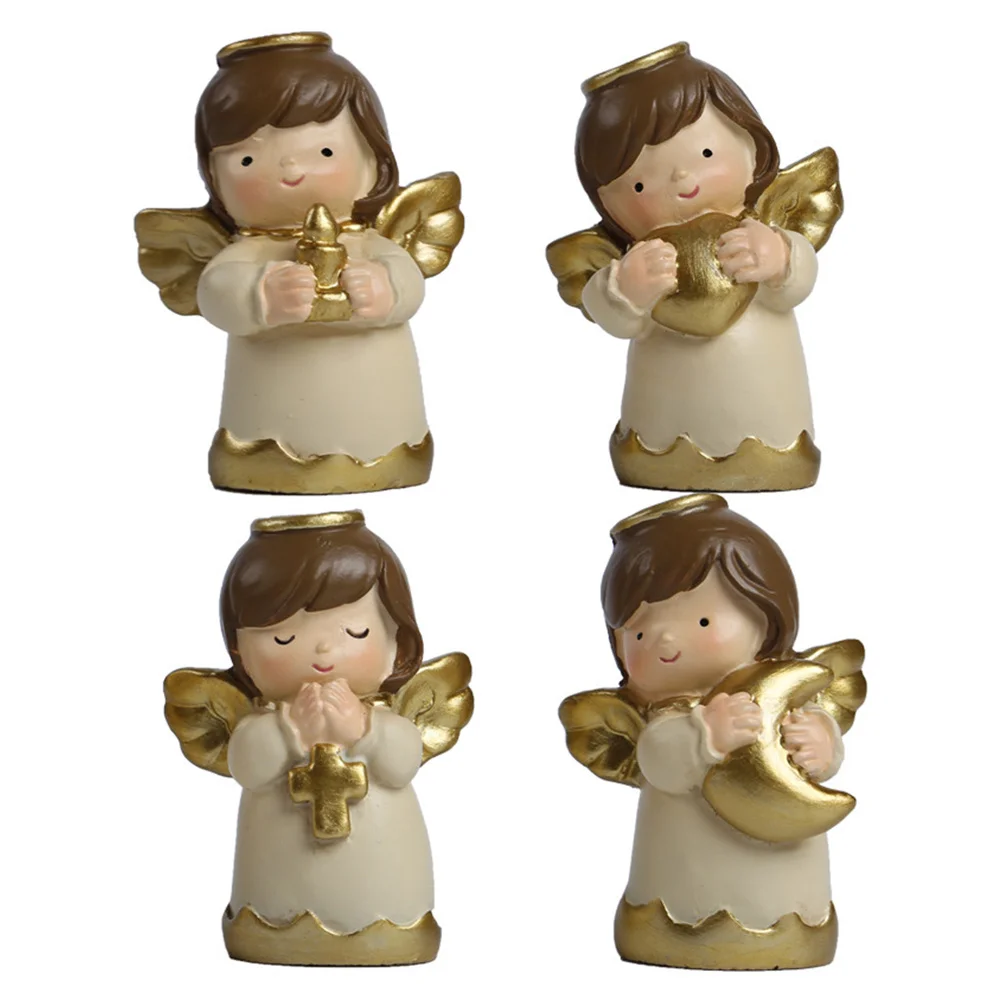 

4Pcs Adorable Resin Angel Ornaments Small Figurines Home Wedding Party Birthday Cake Decoration Angel Ornament