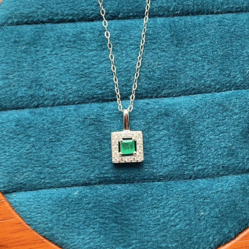 Small Emerald Pendant for Daily Wear 3mm Square Cut Real Emerald Pendant 925 Silver Emerald Jewelry Gift for Woman