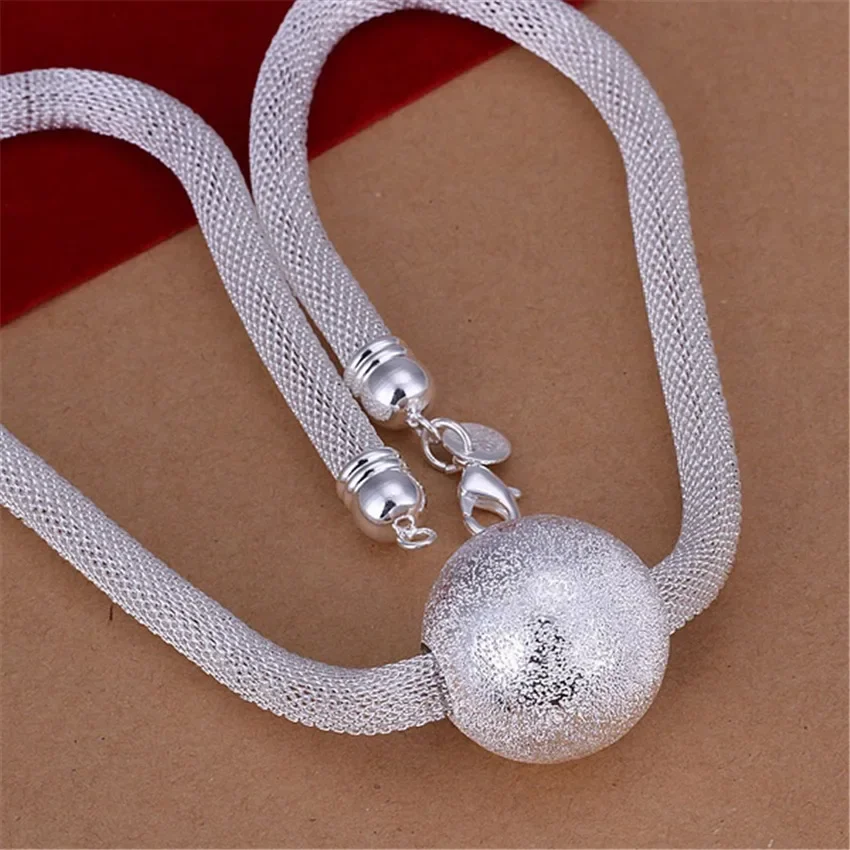 New Listing Hot Sell Silver 925 Plated Frosted Ball Network Chain Charm Women Lady Necklace Fashion Trends Jewelry Gifts N182