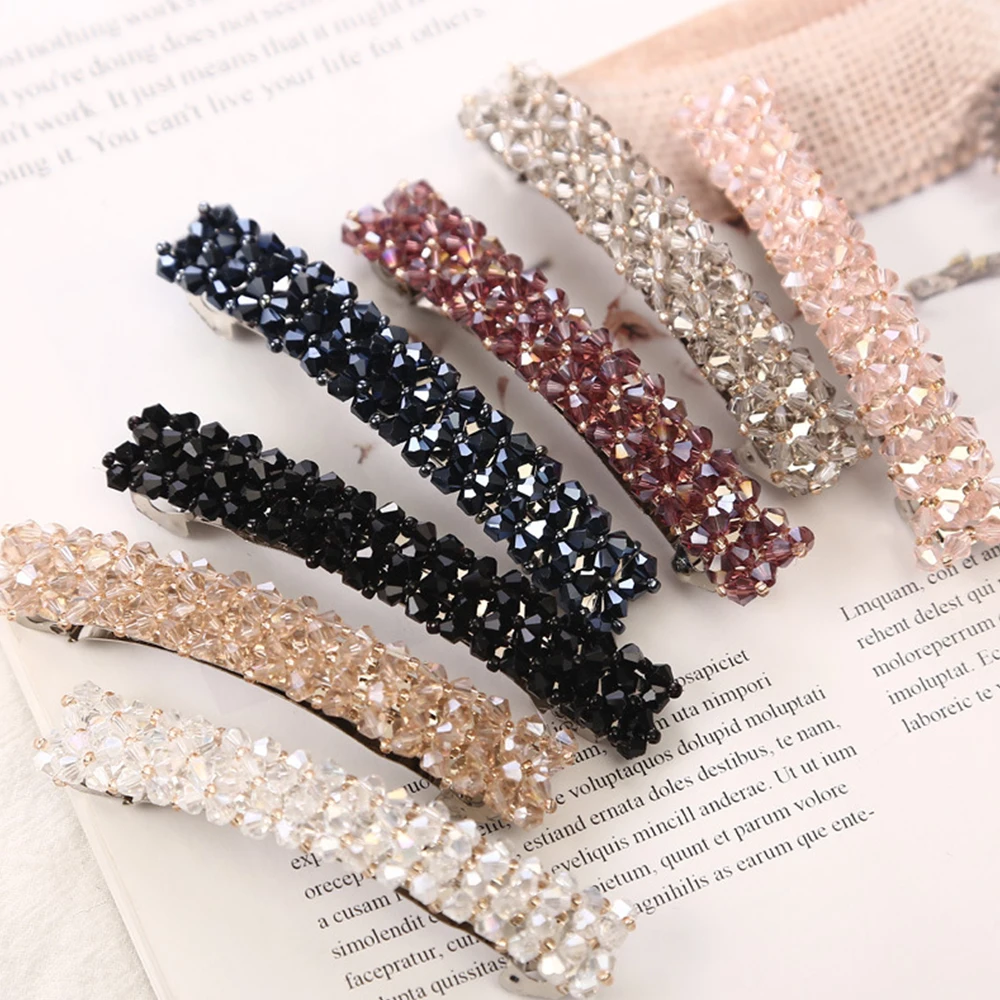 Sweet Color Crystal Hair Clips Spring Hair Grip Beads Hair Barrettes For Women Girl Fashion Simple Hair Accessories Headwear