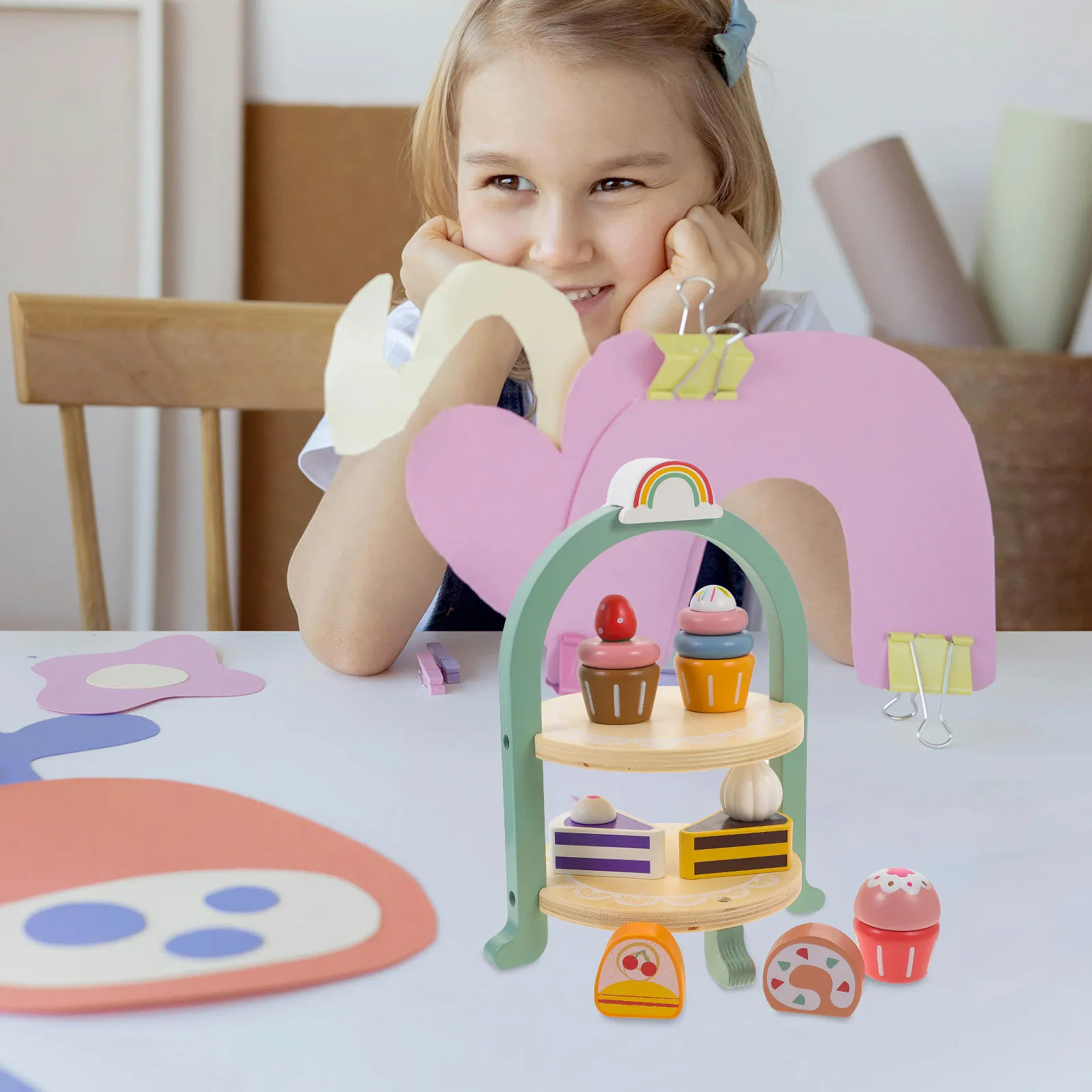 

1Set Wooden Cake Play Set Miniature Realistic Pretend Play Food for Kids Roleplay Learning Activities Simulation Dessert Decor