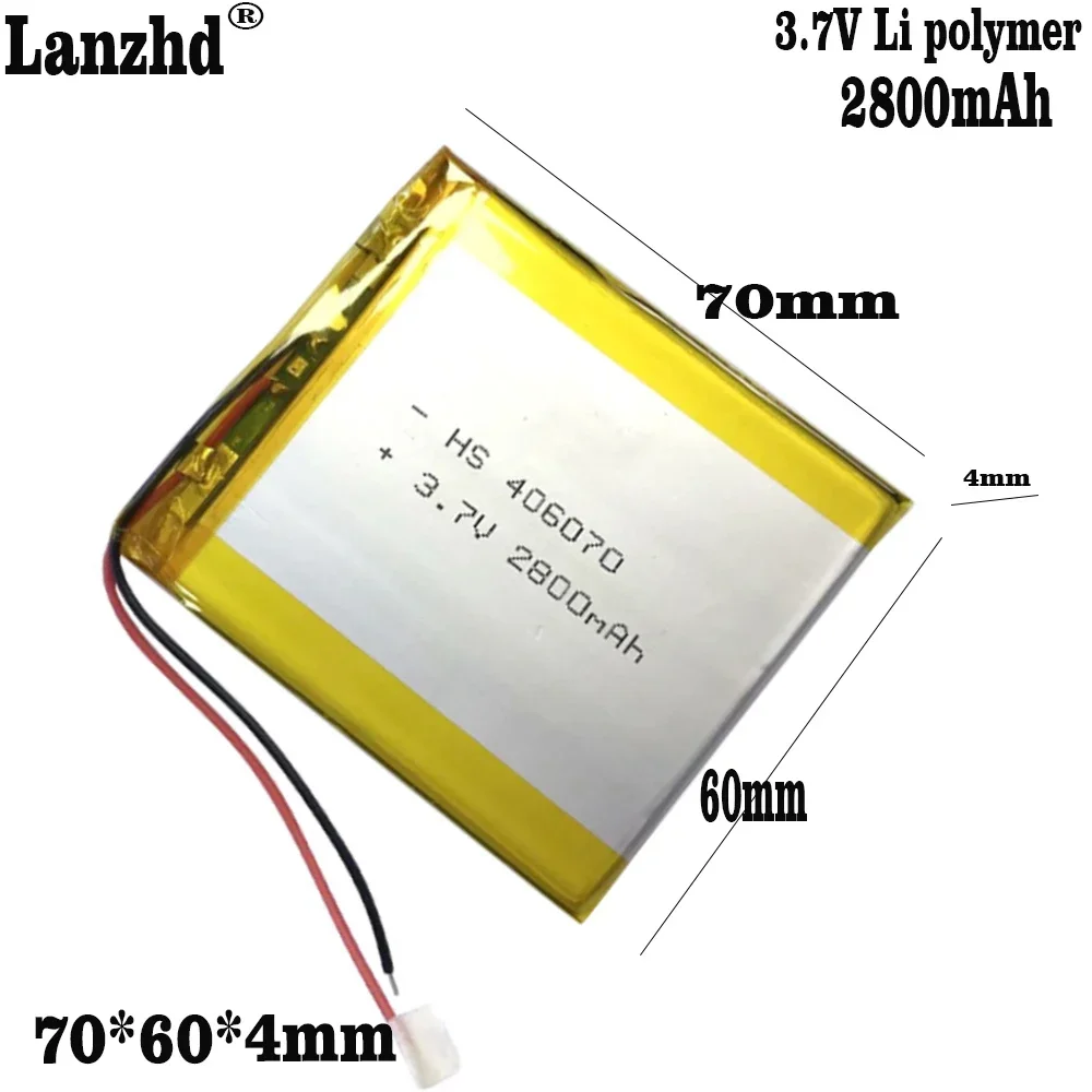 1-12pcs 3.7V 2800mAh 406070 Lithium Polymer Li-Po li ion Battery cells For hydrating instrument Mp3 MP4 MP5 battery 70*60*4mm