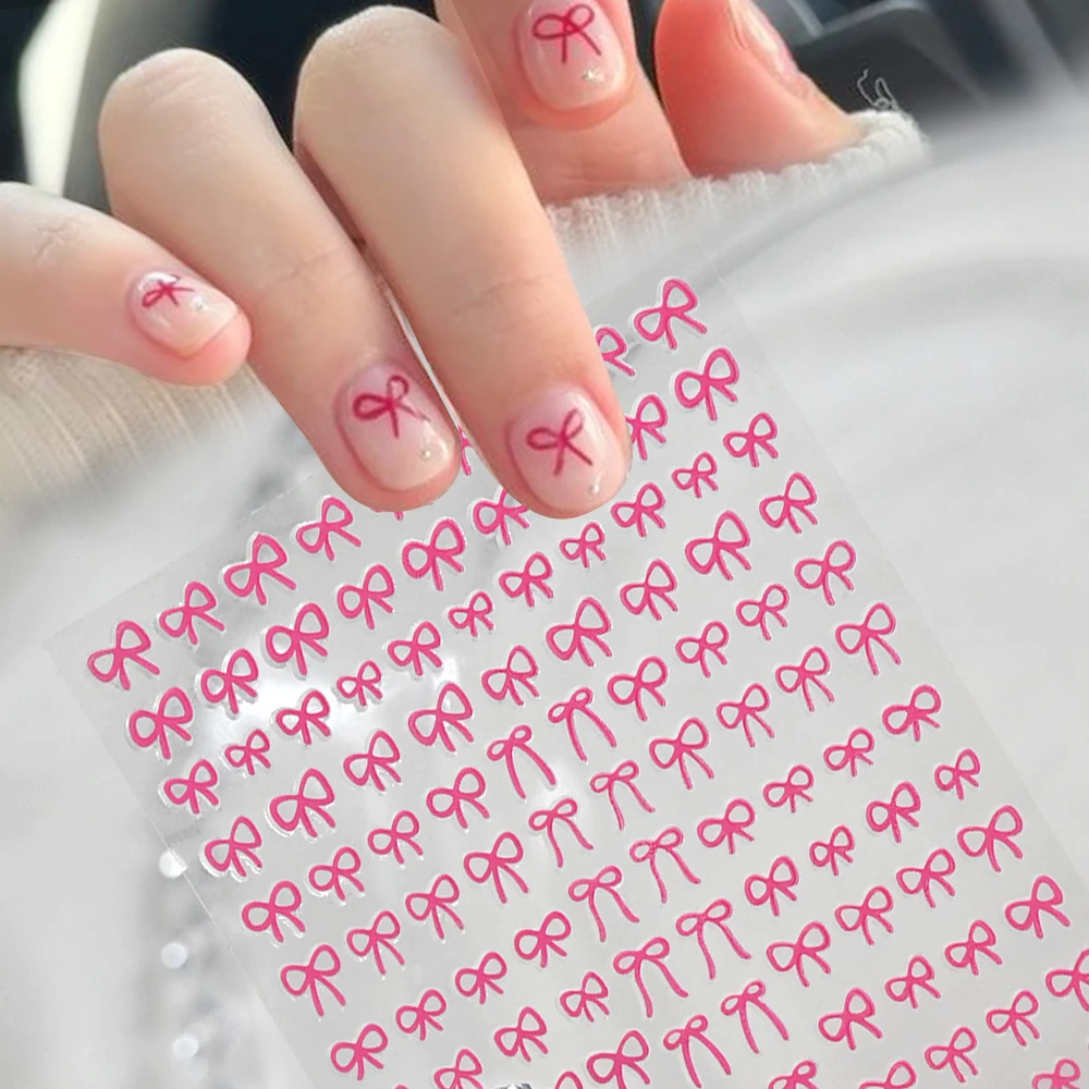 1Pc Red Black White Bowknot Line Nail Art Sticker 3D Ribbon Bow Adhesive Decals Cute Bow Tie Sliders Manicure Decorations