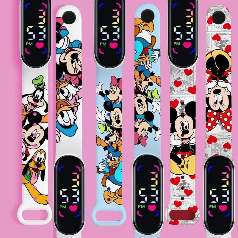 Cartoon Disney Mickey Children's Watch Children's Sports Bracelet Waterproof Men's Boy LED Stitch Watch Student Clock