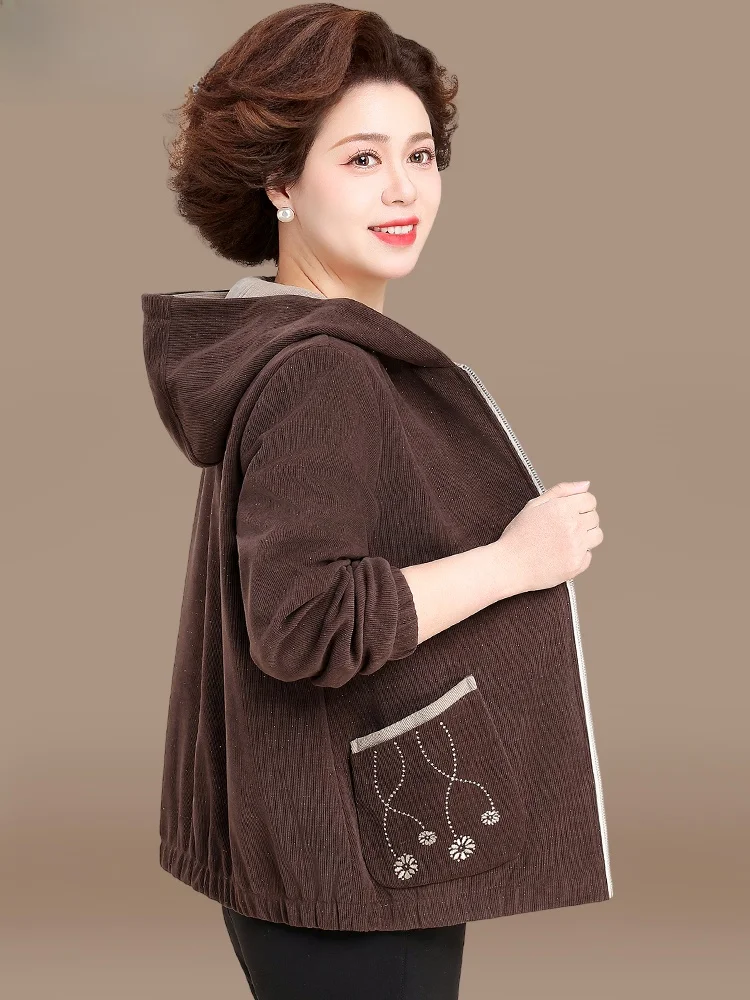 

Весенняя модная вельветовая куртка больших размеров для женщин среднего и старшего возраста, свободный кардиган в корейском стиле