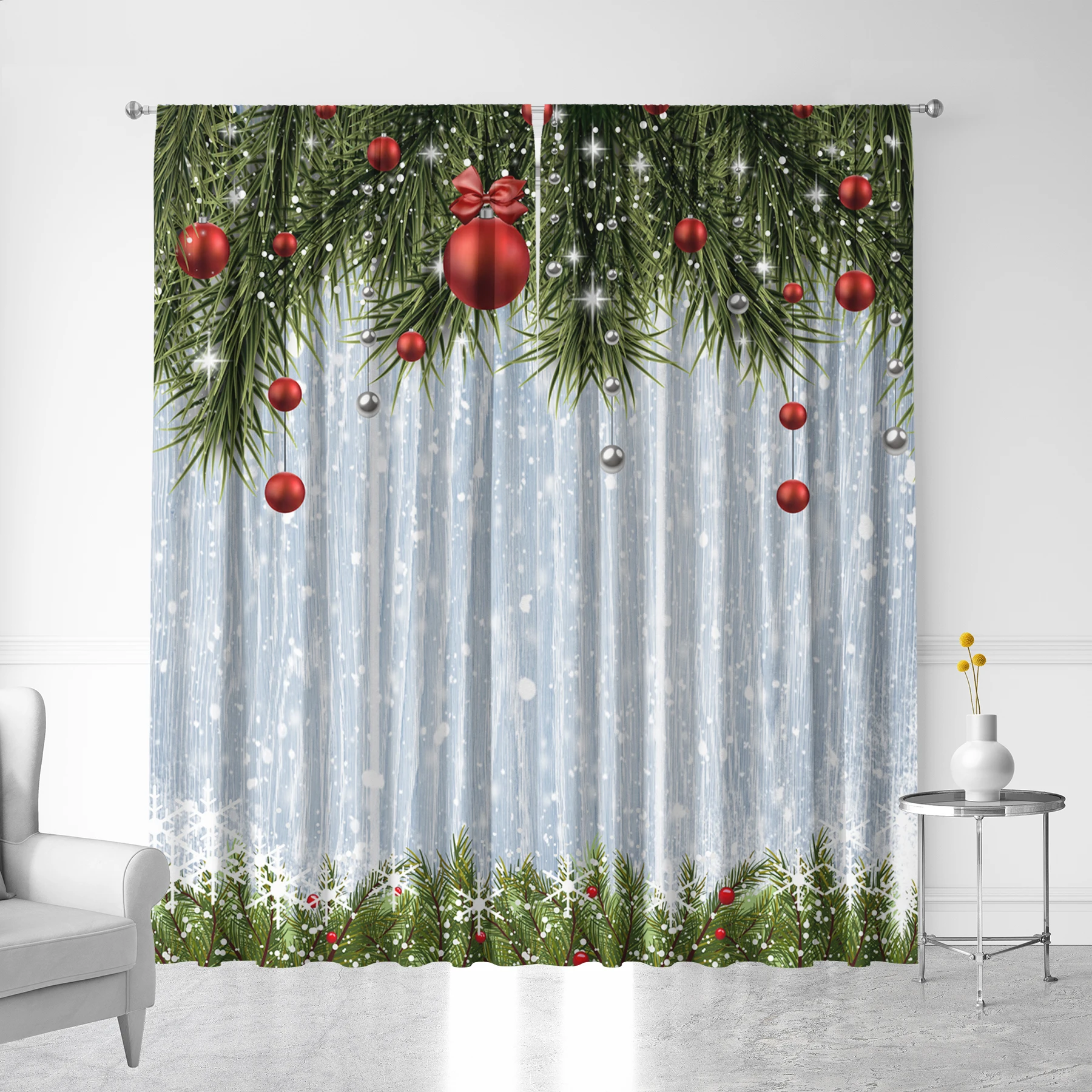 2PC Home Decoration, Printed Curtains, Happy Birthday Cake Merry Christmas, Kitchen, Coffee Shop, Living Room, Balcony, Garden