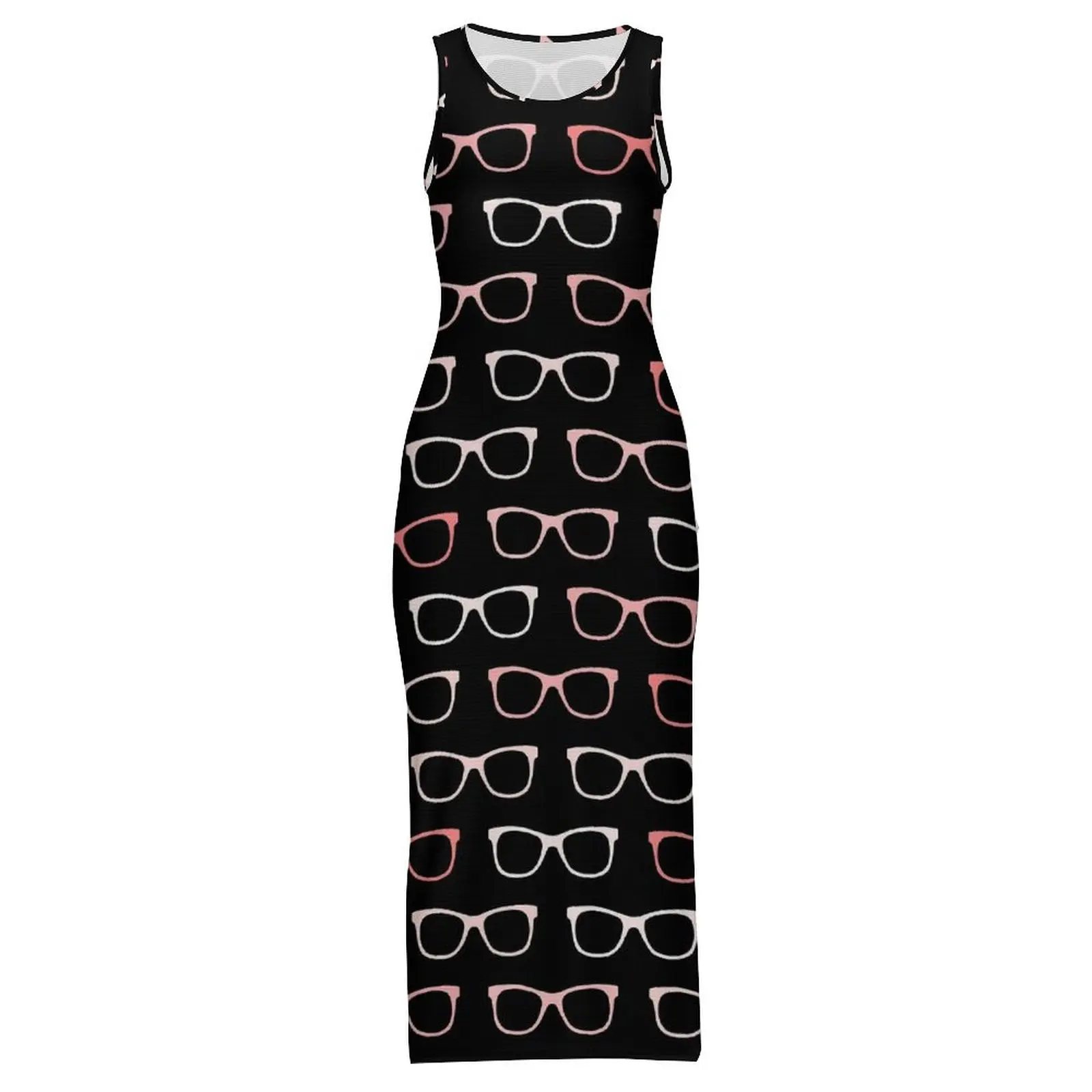 Różowa czarna sukienka w okulary bez rękawów Hipster okulary Vintage Maxi sukienki letnia moda uliczna niestandardowa obcisła sukienka 3XL 4XL