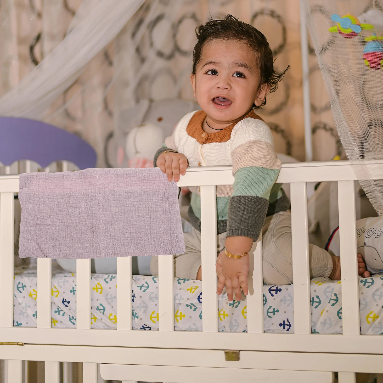 

Baby Bedside Hanging Storage Bag Double Layer Cotton Crib Organizer 2 Pockets Stroller Storage Pocket Purple College Dorm