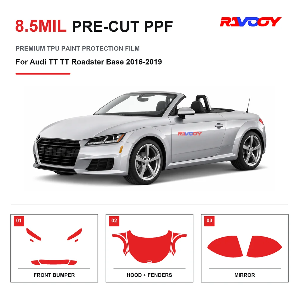 Precut PPF For Audi TT Roadster Base 2016-2019 8.5mil TPU Clear Paint Protection Film Self Healing Hydrophobic Stone Chip Guard