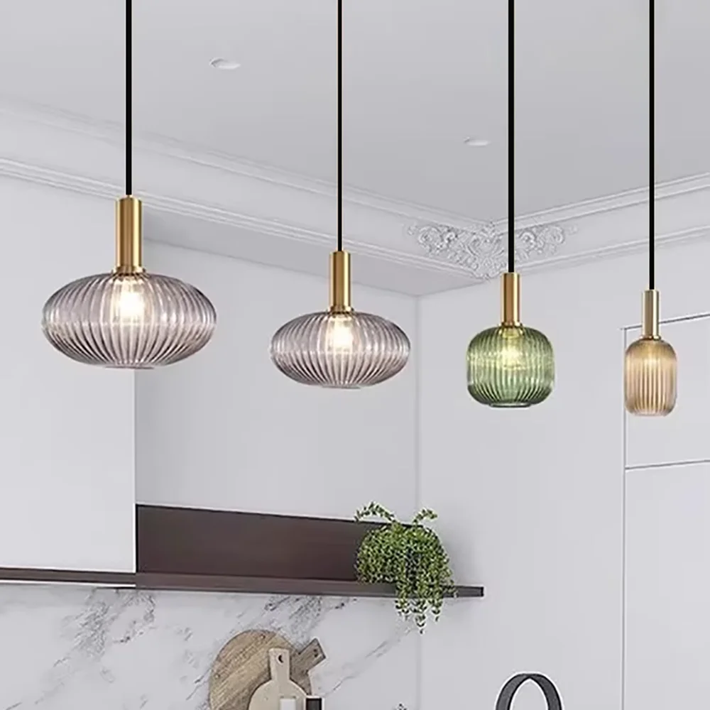 Luces colgantes de cristal para restaurante nórdico, lámpara de comedor, Lustre de cabecera Simple, iluminación colgante LED E27