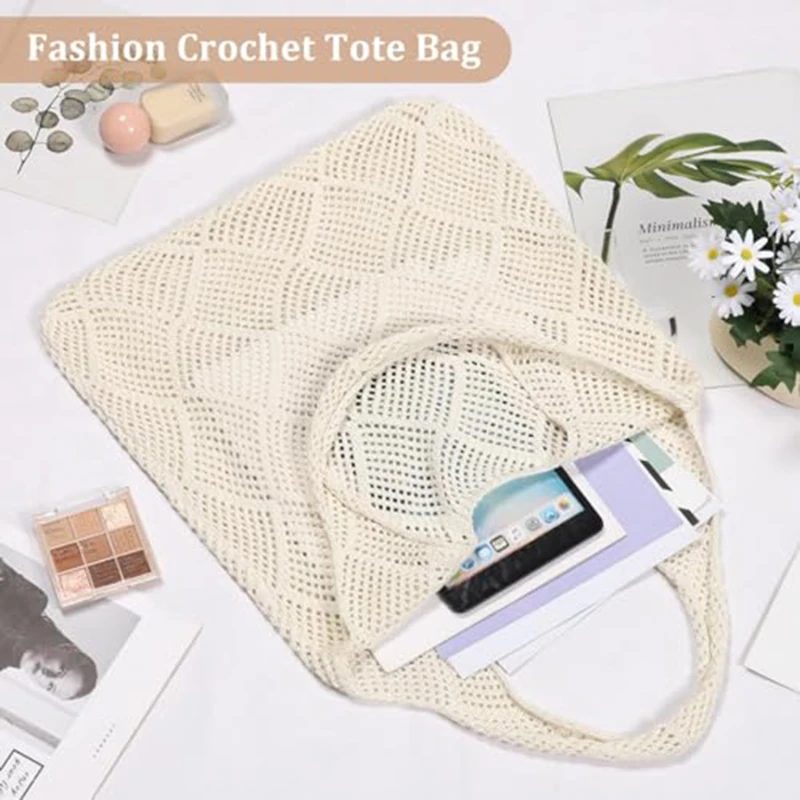 Ladies Shoulder Bag Fashion Simple Hollow Design Knitting Bag Women\'s Summer Travel Portable Knitting Beach Bag