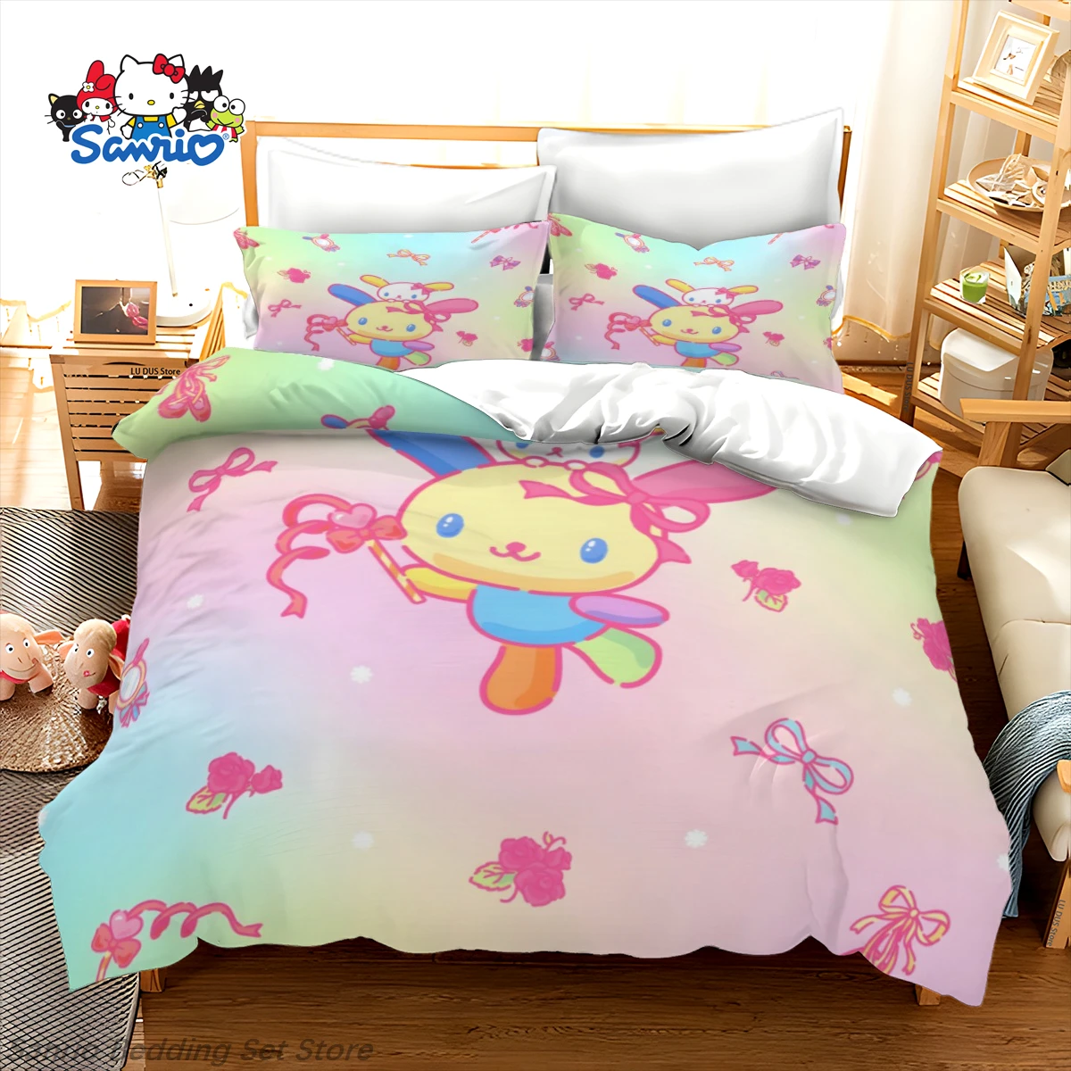 

Sanrio Usahana Bedding Set Kawaii Colorful Rabbit Duvet Cover Cute Cartoon Usahana Quilt Cover for Girls Bedroom Decor