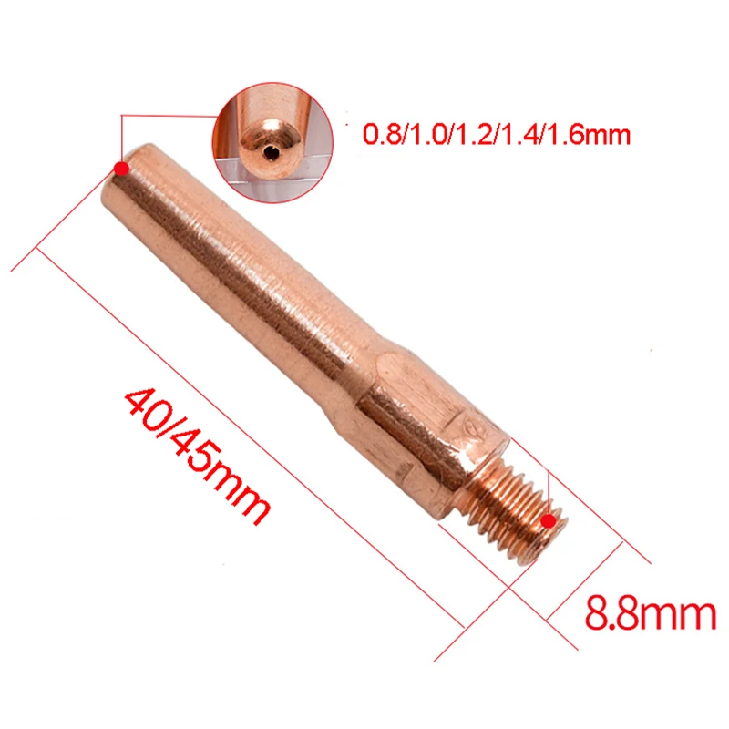 2/5/10 Tip Gas Nozzle 8.8*40/45mm Welding Torch Contact Tip Gas Nozzle 0.8/1.0/1.2/1.4/1.6mm