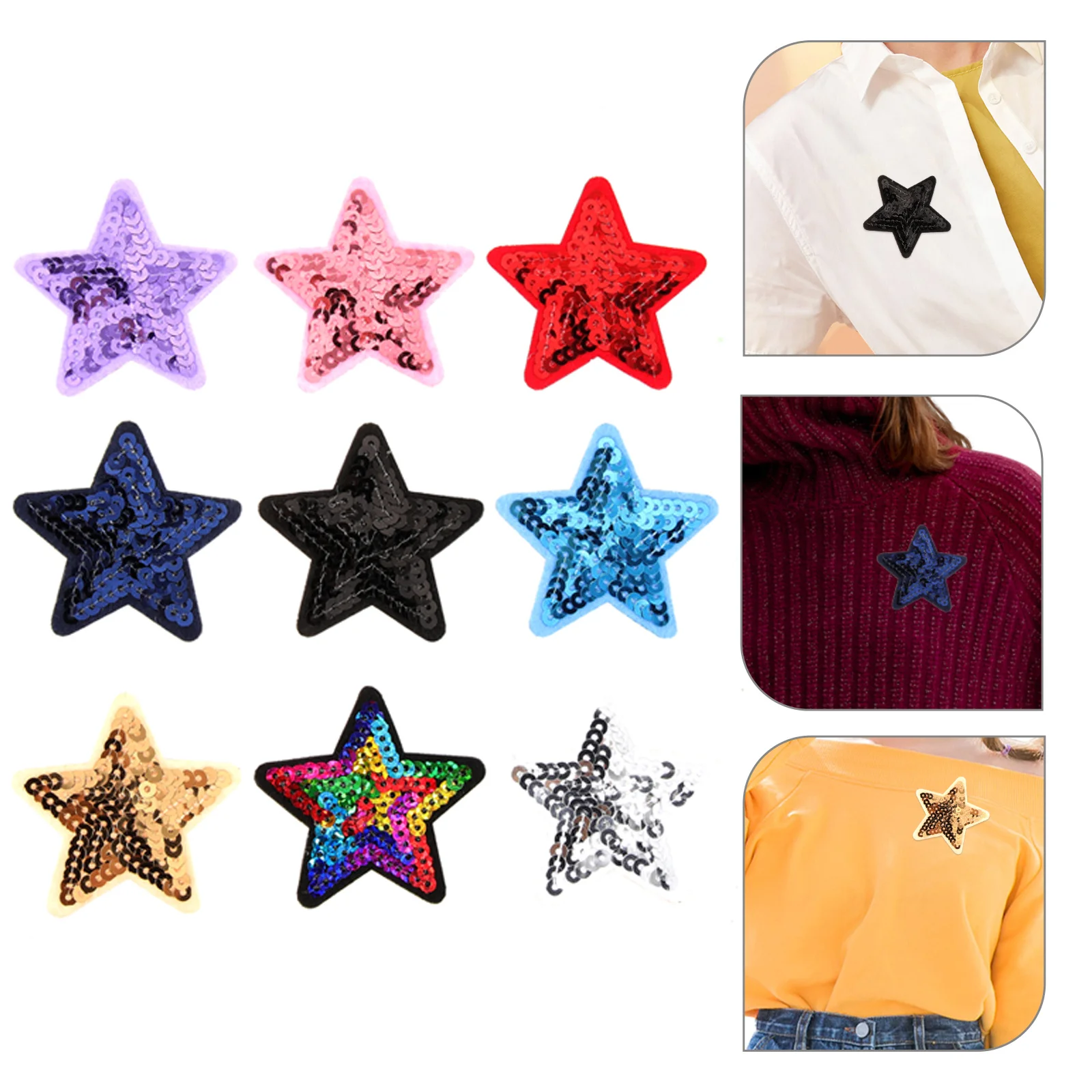 

9Pcs Multifunctional Star Applique Patches Self-Adhesive Sequins for Garment Shoe Hair Accessory DIY Creative Decoration