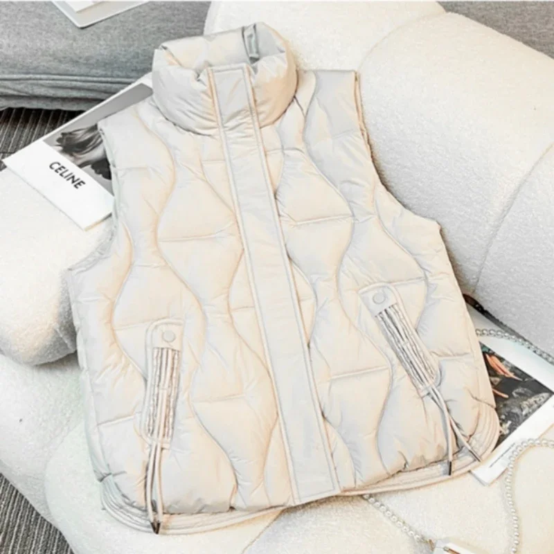 เสื้อกั๊กผ้าฝ้ายผู้หญิงลําลองหลวมแขนกุดอุ่นลงผ้าฝ้ายเสื้อกั๊ก 2025 ฤดูใบไม้ร่วงฤดูหนาวใหม่Stand Collarเสื้อกั๊กtop