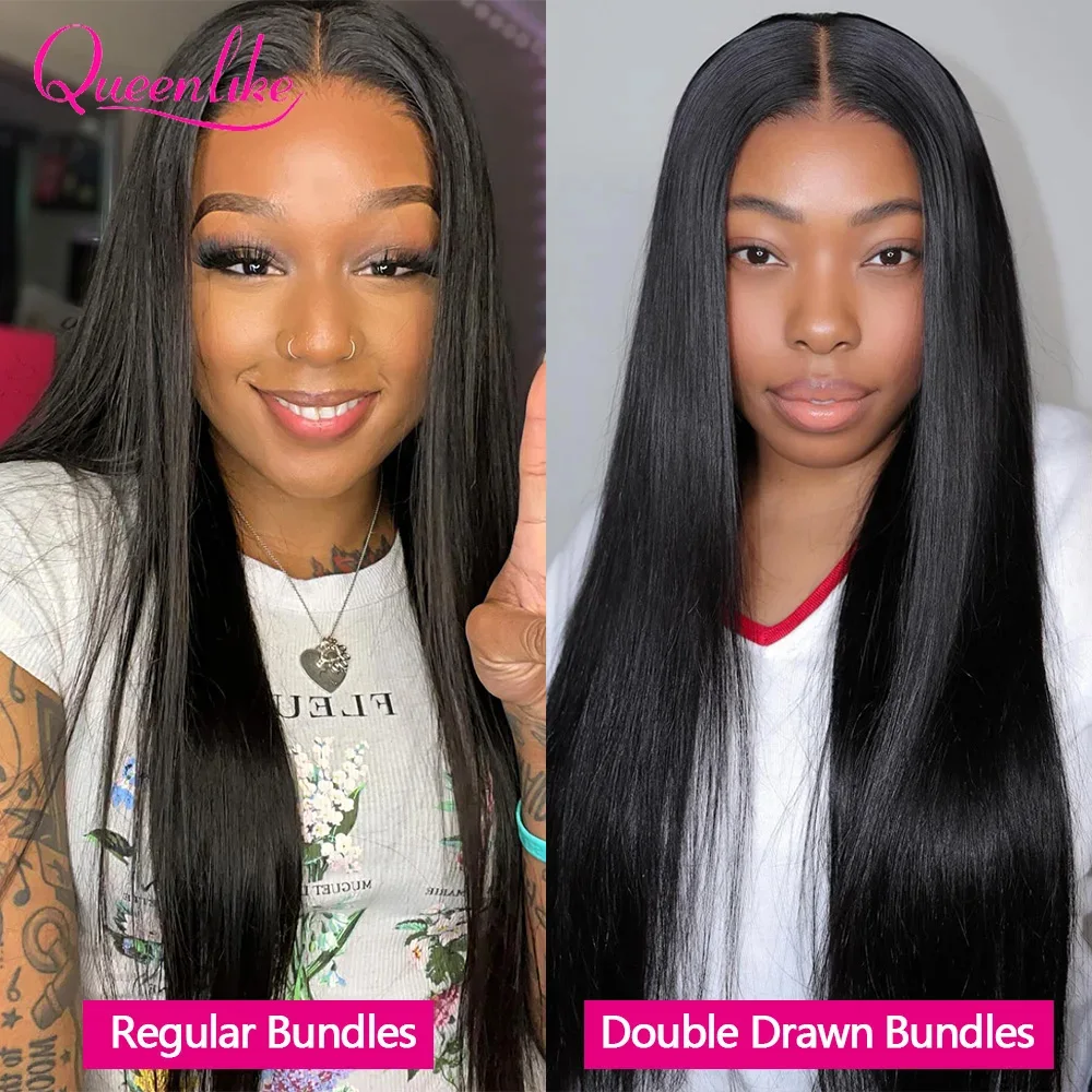 Queenlike-Pacotes duplos desenhados, 100% Pacotes de cabelo humano com fechamento, cabelo liso cru, 4x4 Lace Closures, 15A