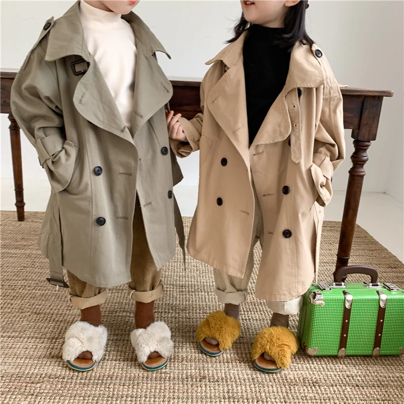 

Autumn Fall Kids Fashion Trench 2-7 Years Boys Girls Big Turn-down Collar Long Windbreaker Children Outerwear Toddler Kids Coat