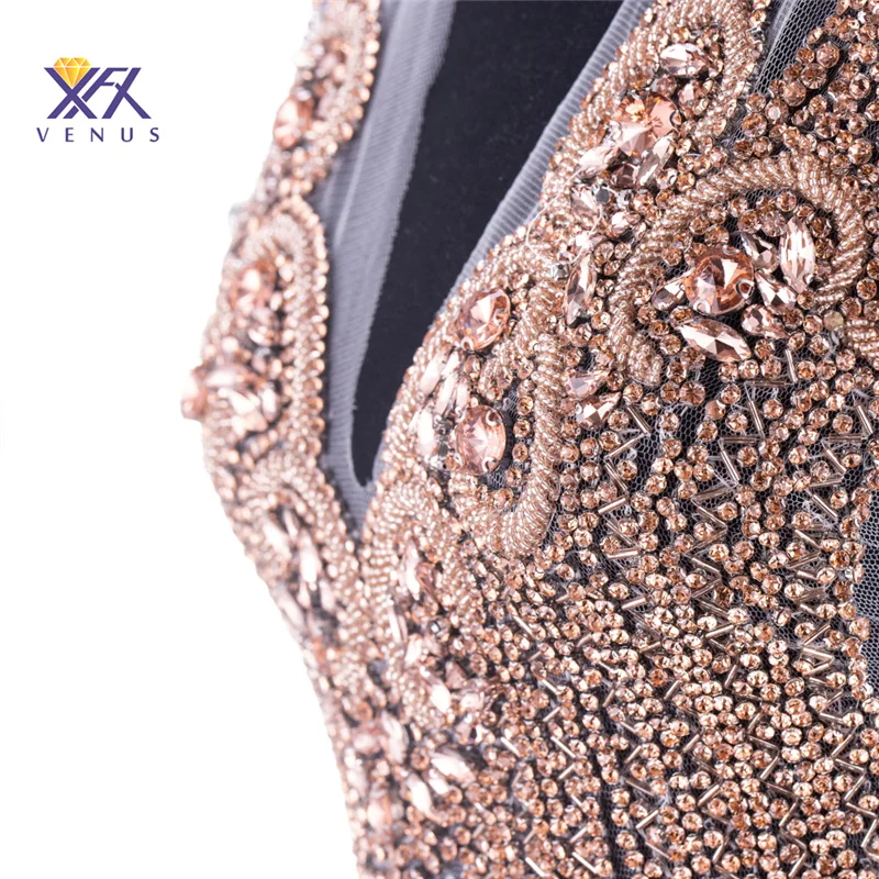 XFX VENUS 1pc Beautiful Flowers Beaded Bodice Applique and Crystal Bodice Lady Handmake Wedding Dress Accessories Iron on Patch