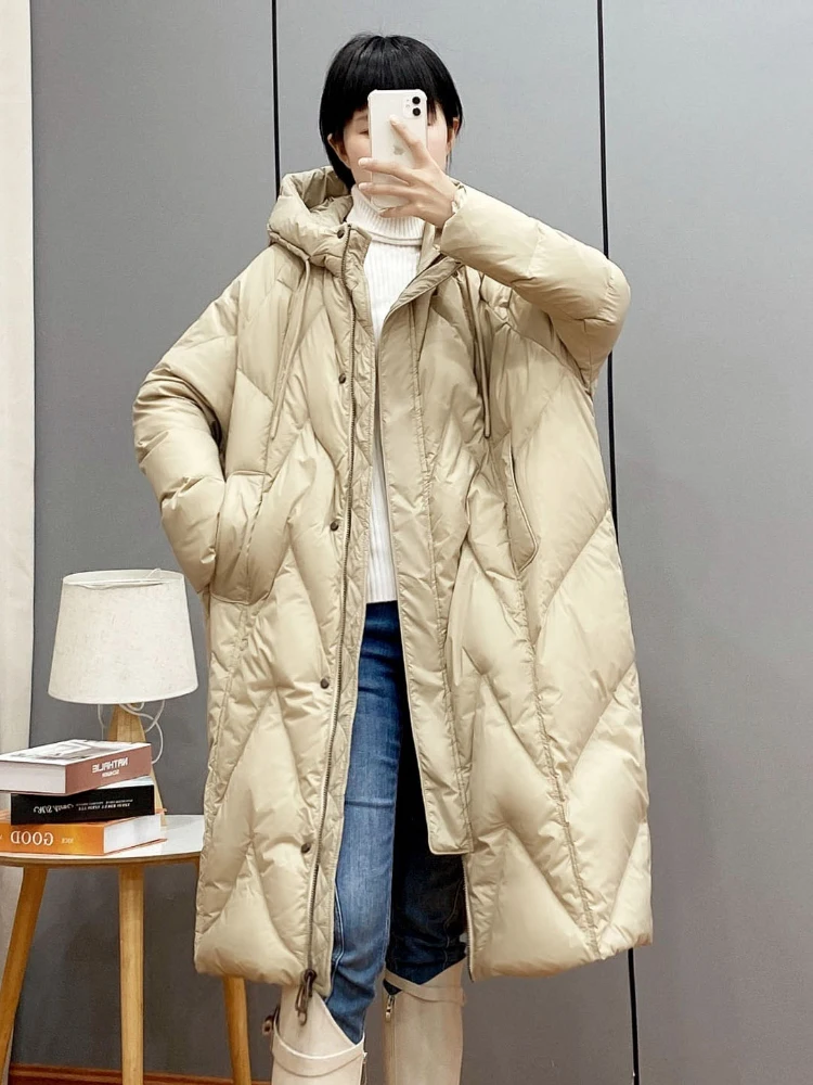 2023 Winter Women 90% White Duck Down Long Jacket Hooded Casual Loose Warm Outwear Female Thick OverSize Puffer Coat