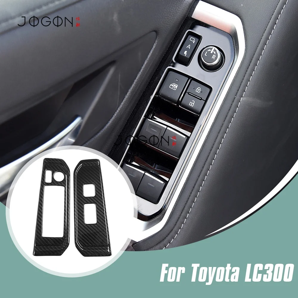 

LHD 2Pcs Real Carbon Car Interior Four Door Window Lift Switch Strip Cover Trim Accessories For Toyota LC300 2022 2023 2024