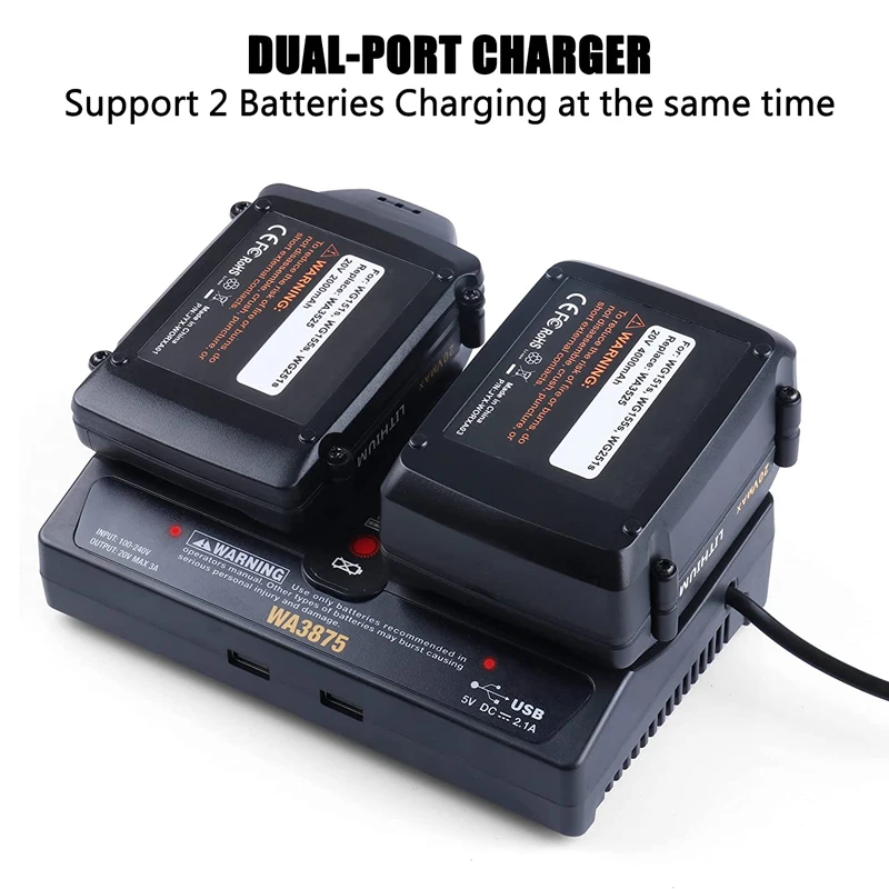 WA3875 Battery Charger Replacement For Worx 18V 20V WA3512 WA3520