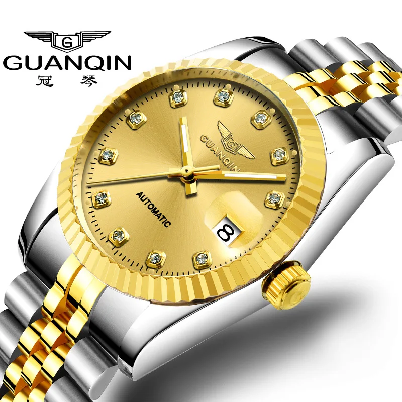 18K Gold Watch Authentic Original Movement Automatic Mechanical Waterproof Men's and Women's with Diamond Green Water Ghost