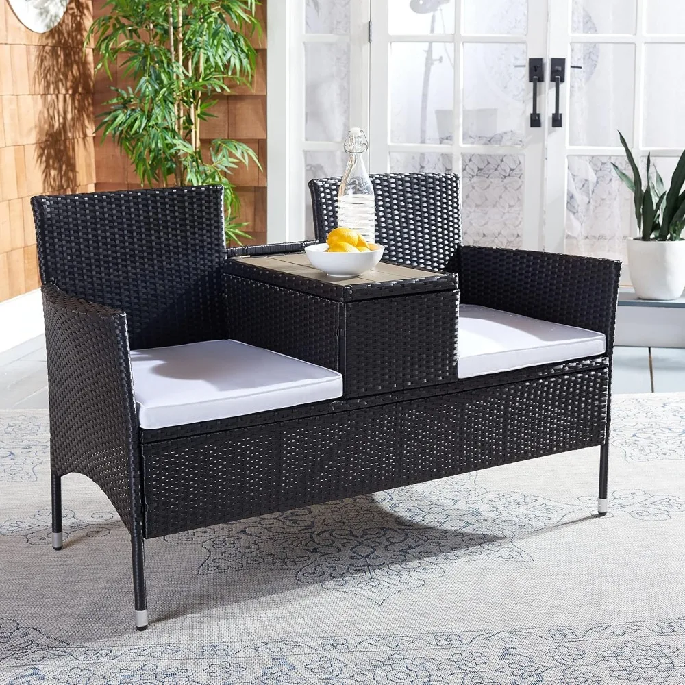 Almofada Viora Wicker para coleção ao ar livre, Loveseat preto ou branco, PAT7710A