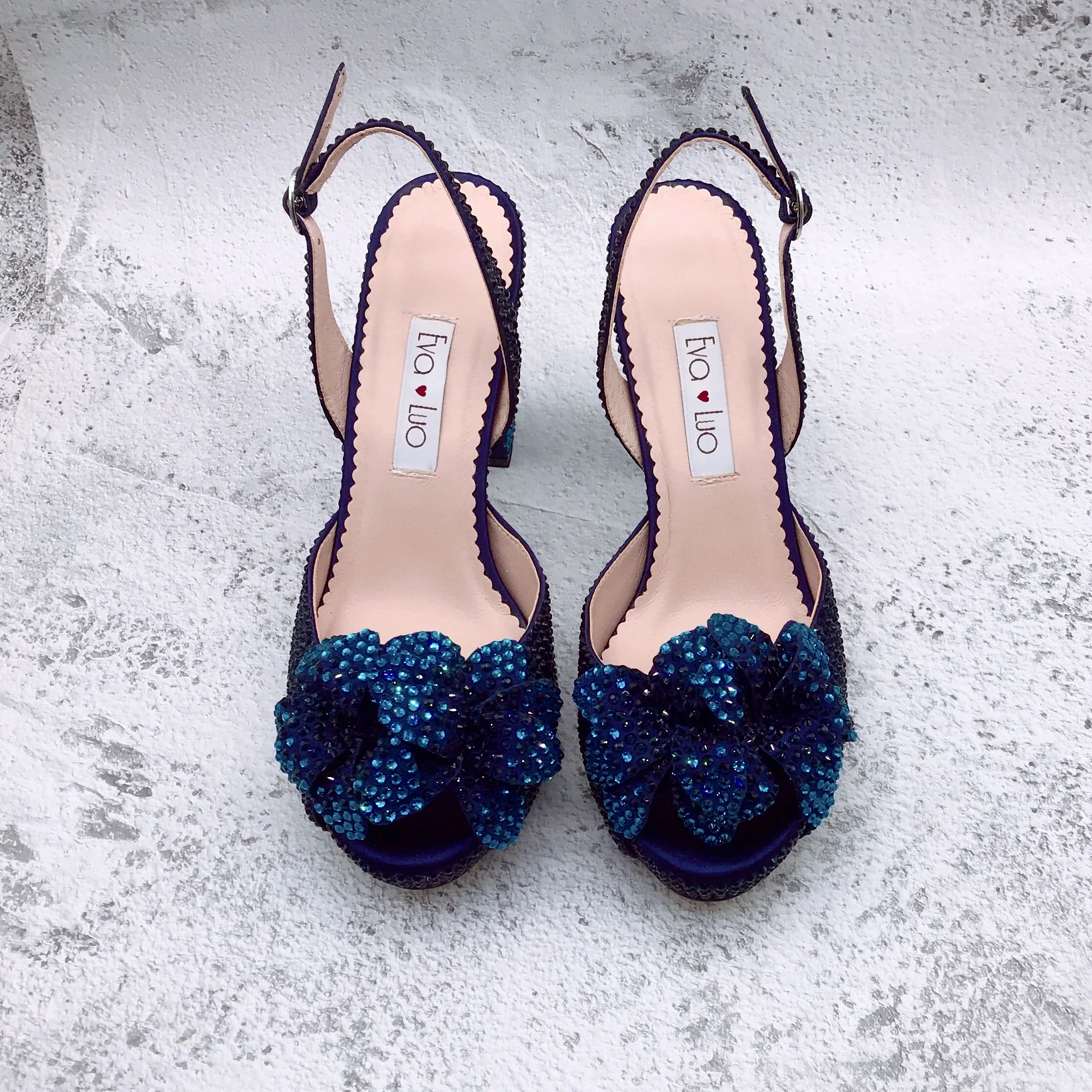 BS1651 Luxury New Design Custom Made Women Shoes Floral  Bridal Wedding Shoes Navy Blue Turquoise Flower Shoes With Matching Bag