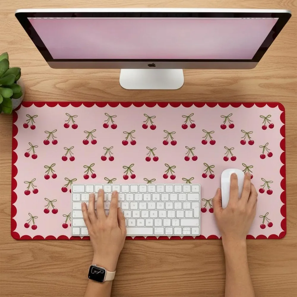 Cherry Pattern Desk Mat, Fabric desk pad. Large Non-Slip Mousepad doubles as keyboard mat. Accessories. UK Artist Pad