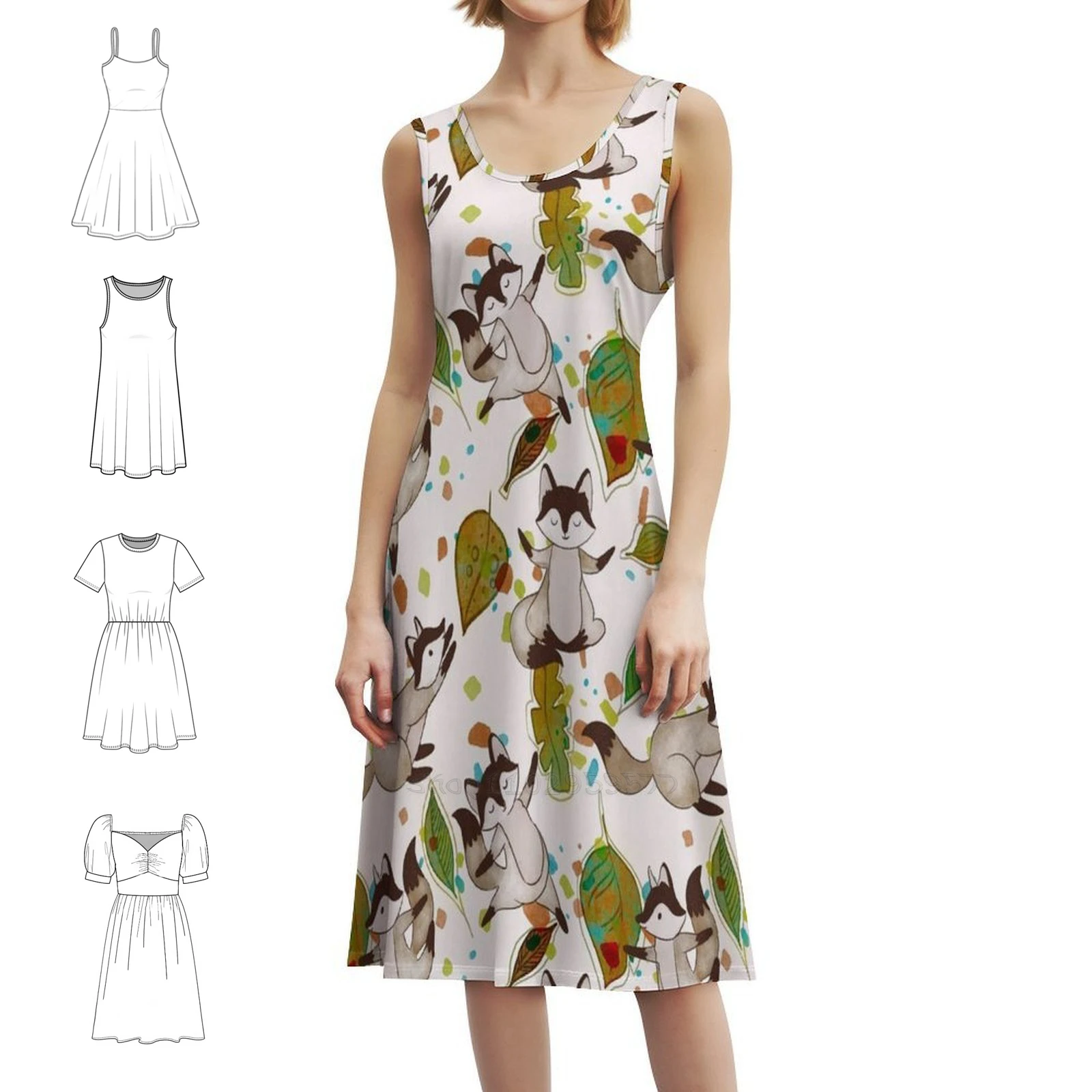 Sweet Fox Korean Style Casual Dress For Women Simple Daily Office Lady Dresses Animals Pattern Cute Pattern Animals Women's