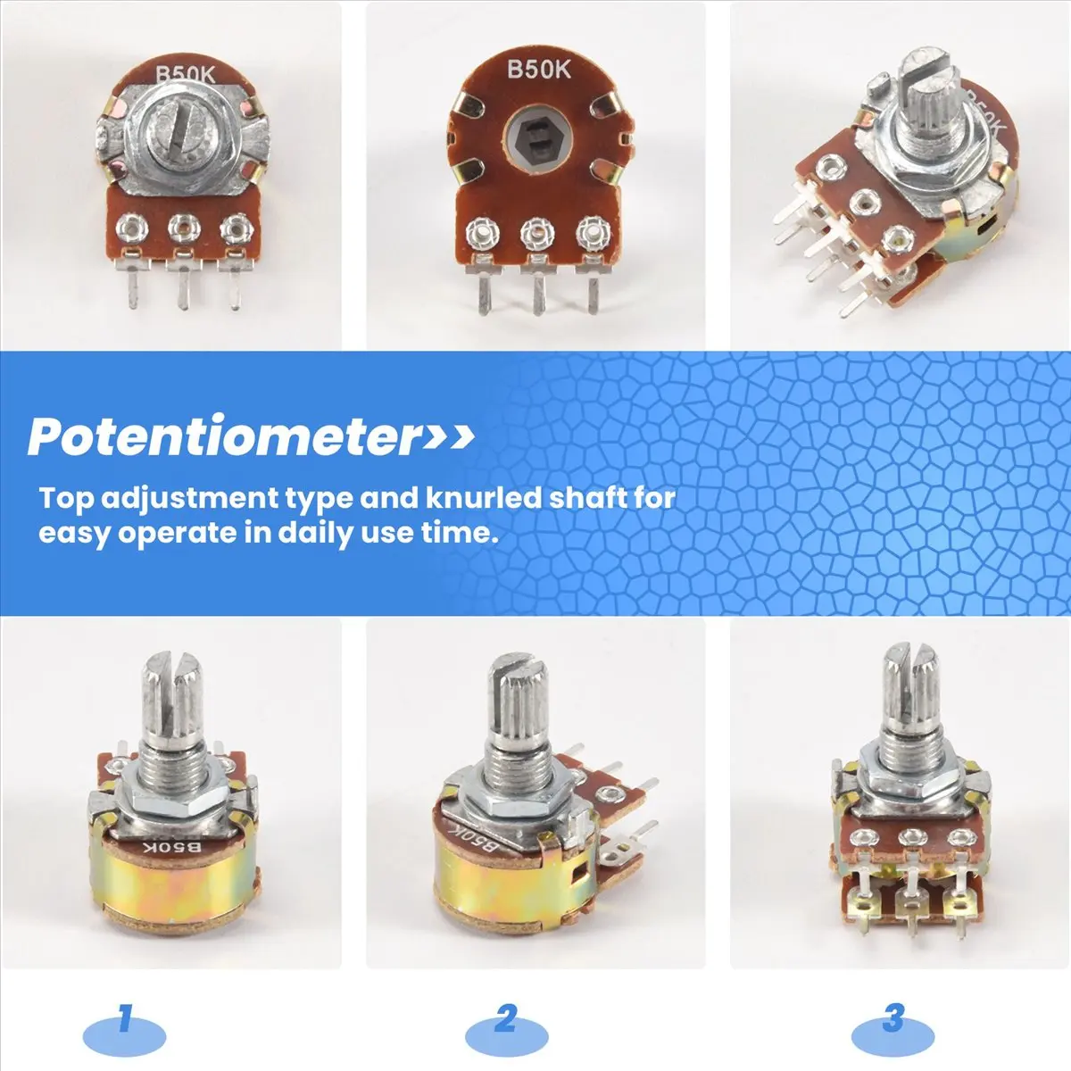 T35C 10PCS Top Adjustment Linear Dual Knurled Shaft Potentiometer 50K Ohm B50K