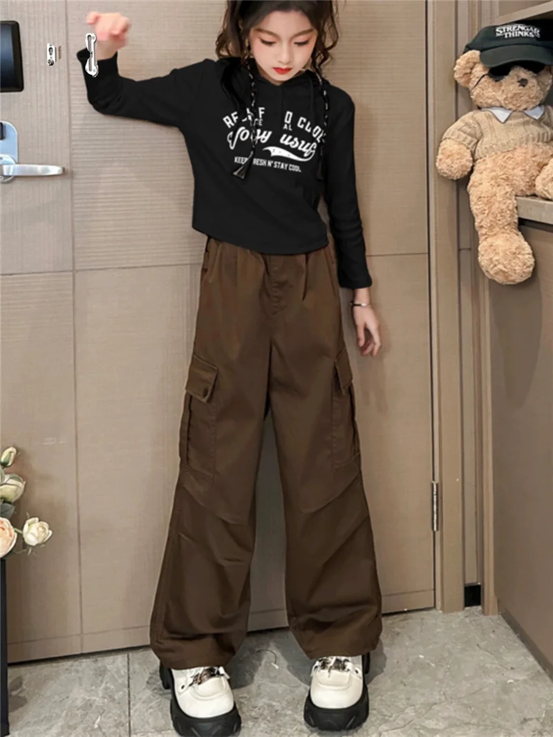 

Girls Hip Hop Joggers Pants Autumn Girls Cargo Pants Teenage Straight Trousers High Waist Vintage Fashion Streetwear Baggy Pants