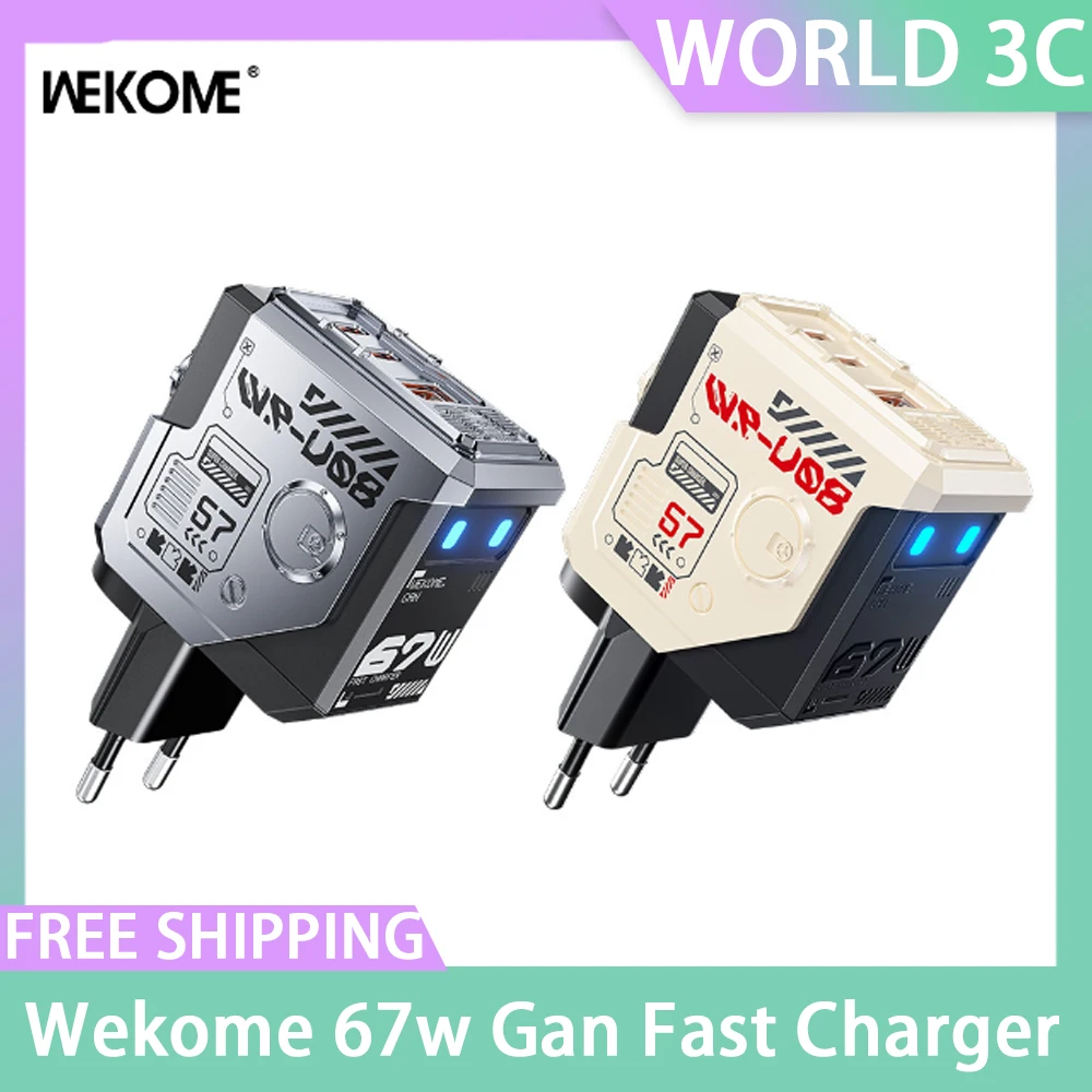 Wekome Robot 67w Gan Fast Charging Type C Charger Pps Qc4.0 Pd3.0 Usb Quick Charge For Iphone Samsung Xiaomi Macbook Pd Charger