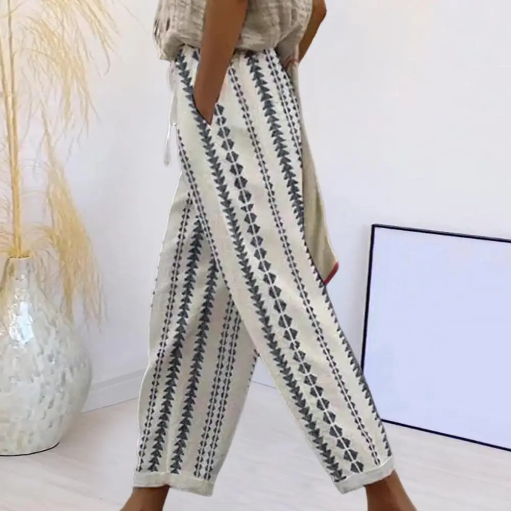 

Bohemian Style Loose Fit Harem Trousers Harem Trousers Geometric Pattern Women's Harem Pants Elastic Waist Drawstring Beach