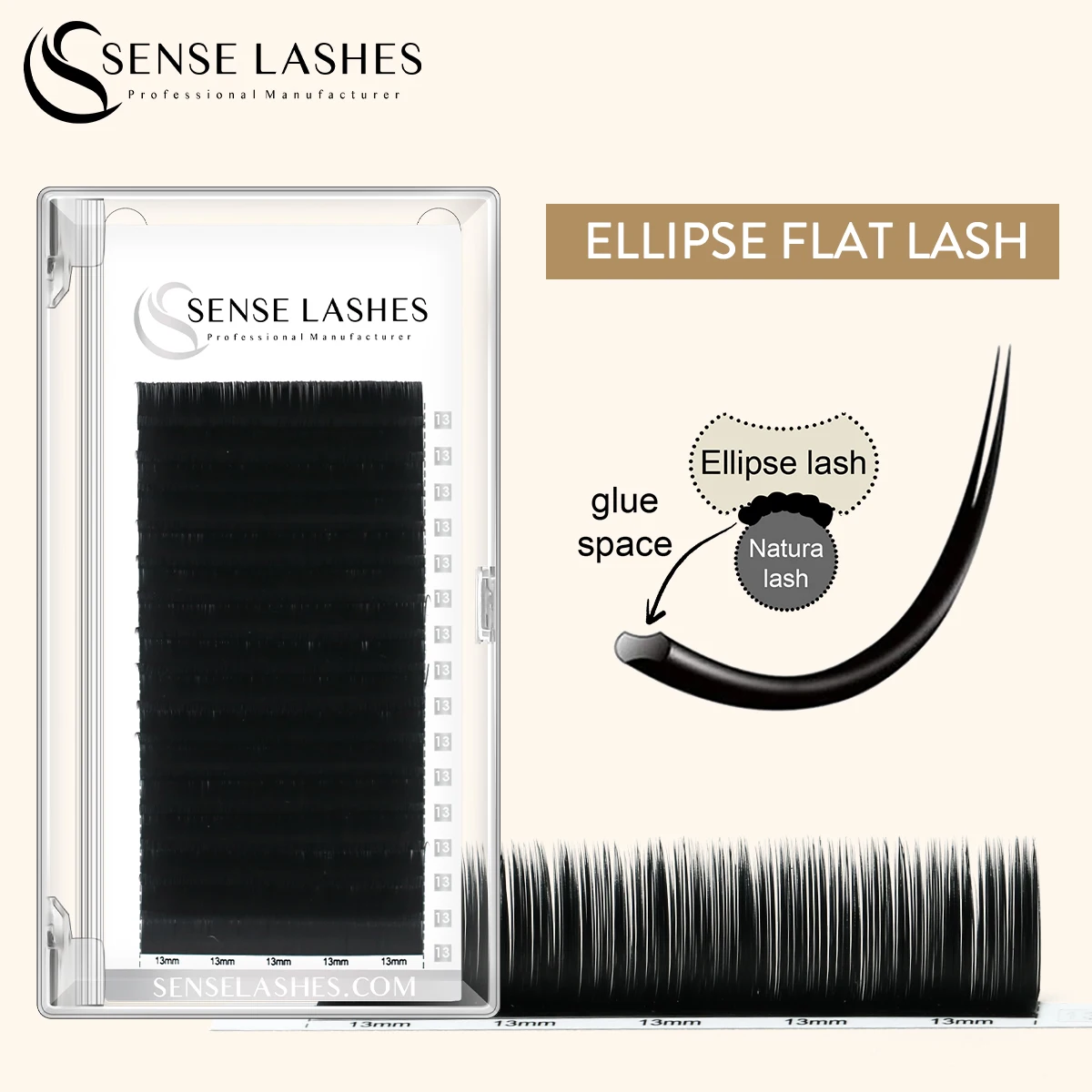 SENSE LASHES Ellipse Flat Eyelash Double Tips Matte Black False Lashes Super Soft Flat Shaped Individual Faux Mink Eyelashes