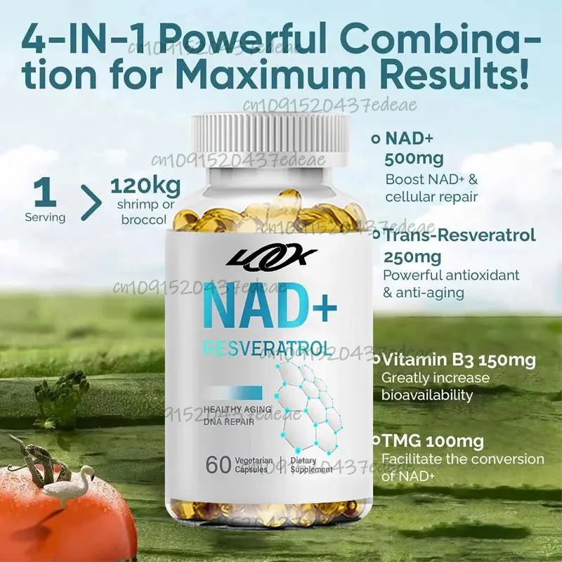 

NAD+supplement 1000mg maximum absorption, 60 capsules, non genetically modified, gluten free, and vegan free