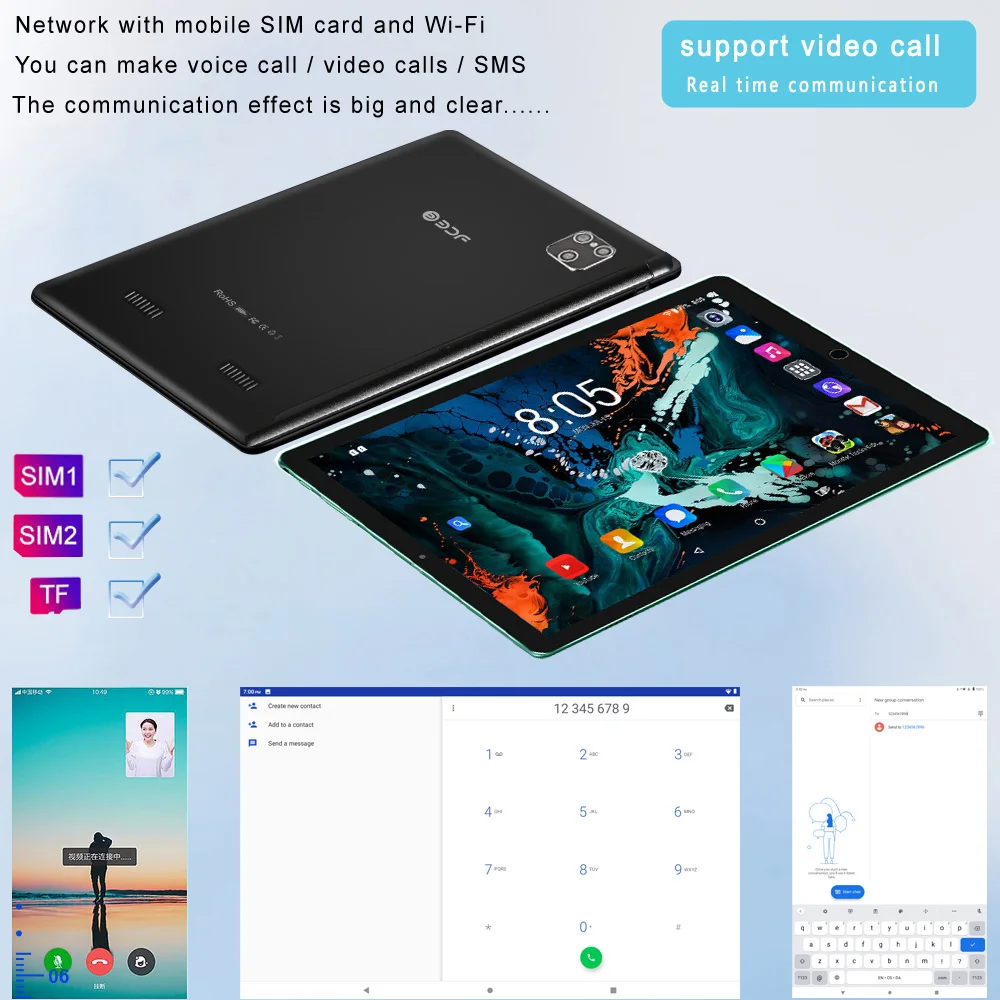 BDF – tablette Android 9.0 de 8 pouces, WiFi et carte SIM 3G, 32 go de ROM, extension de 1 to, écran IPS 1024x600, batterie 4000 MAH, double caméra, BT, FM