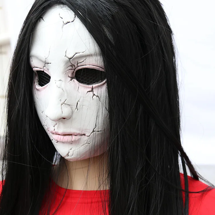 Horror Ghost Mask with Wig Haunted House Escape Room Skeleton Zombie Ghouls Nauseating Scary Ghost Face Hoods Party Pranks Props image 4