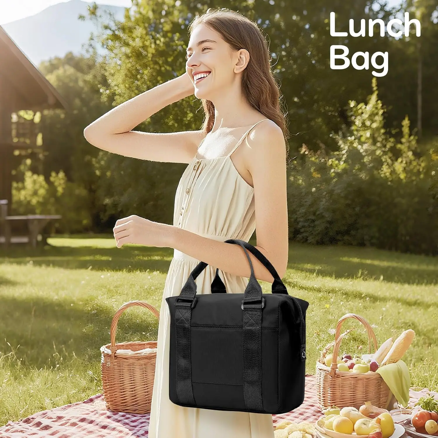 Adult Lunch Tote Cooler Bag loncheras para mujer Lunchbox Lunchbag for Men Work Picnic Office Beach Black