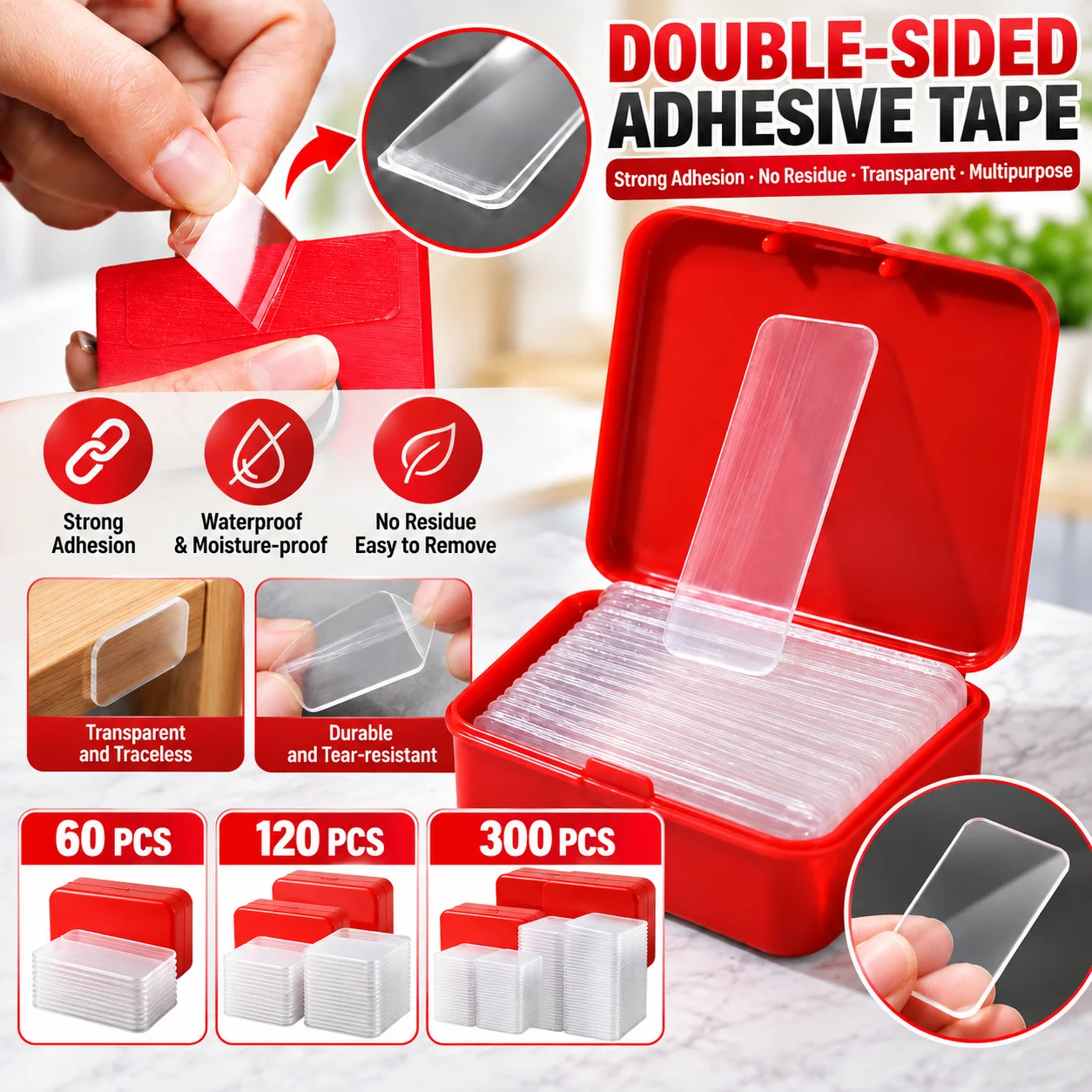 Reusable Double Sided Adhesive Tape Strong Adhesion Wall Sticker Sticky Detachable Installation Tape Stick Objects To The Wall
