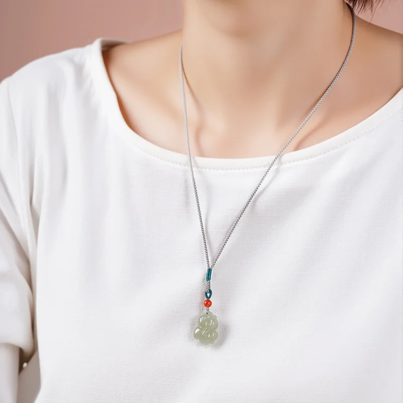 Natural Hetian Jade Chinese Zodiac Year of Horse Pendant Handwoven Adjustable Clavicle Necklace Gifts